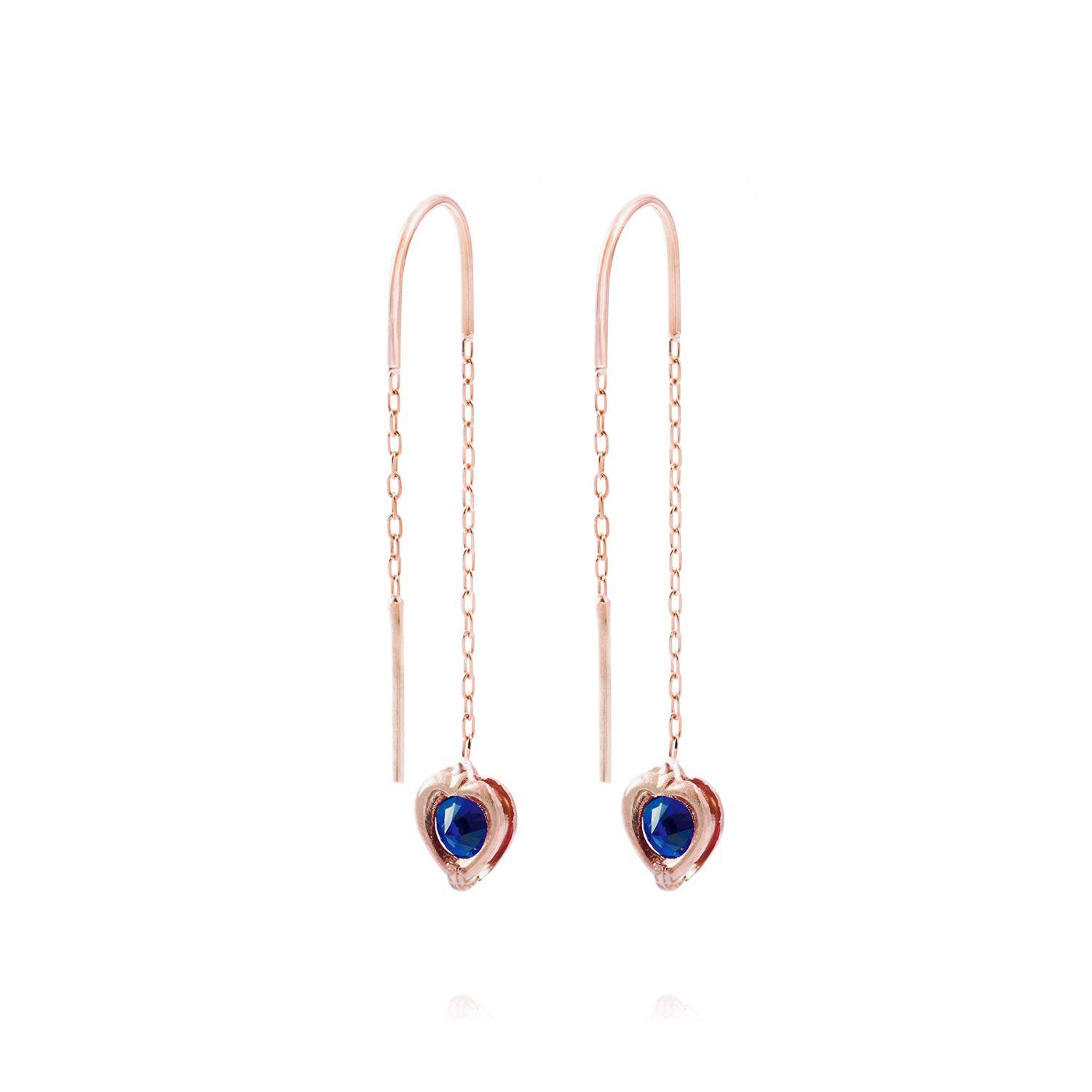 Aros Oro Miel 18kt Corazón Zafiro-2