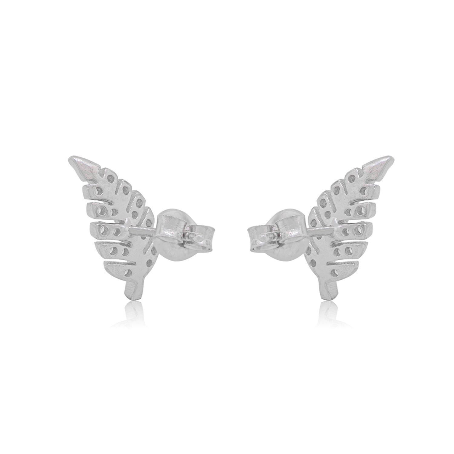 Aros de Plata Esterlina 925 Pluma Circon-2