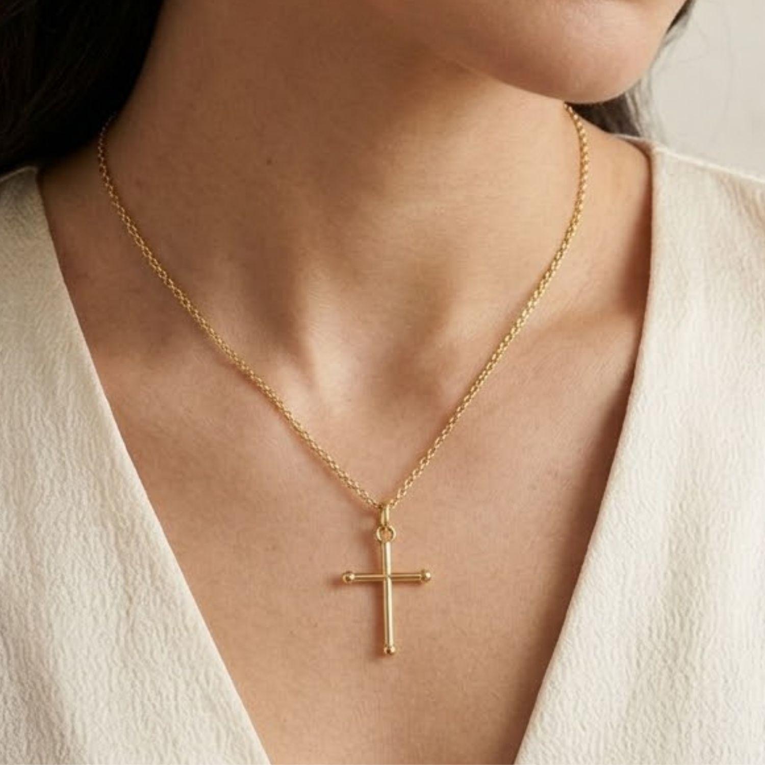 Colgante de Oro Miel 18kt Cruz Tubo Mediana-3