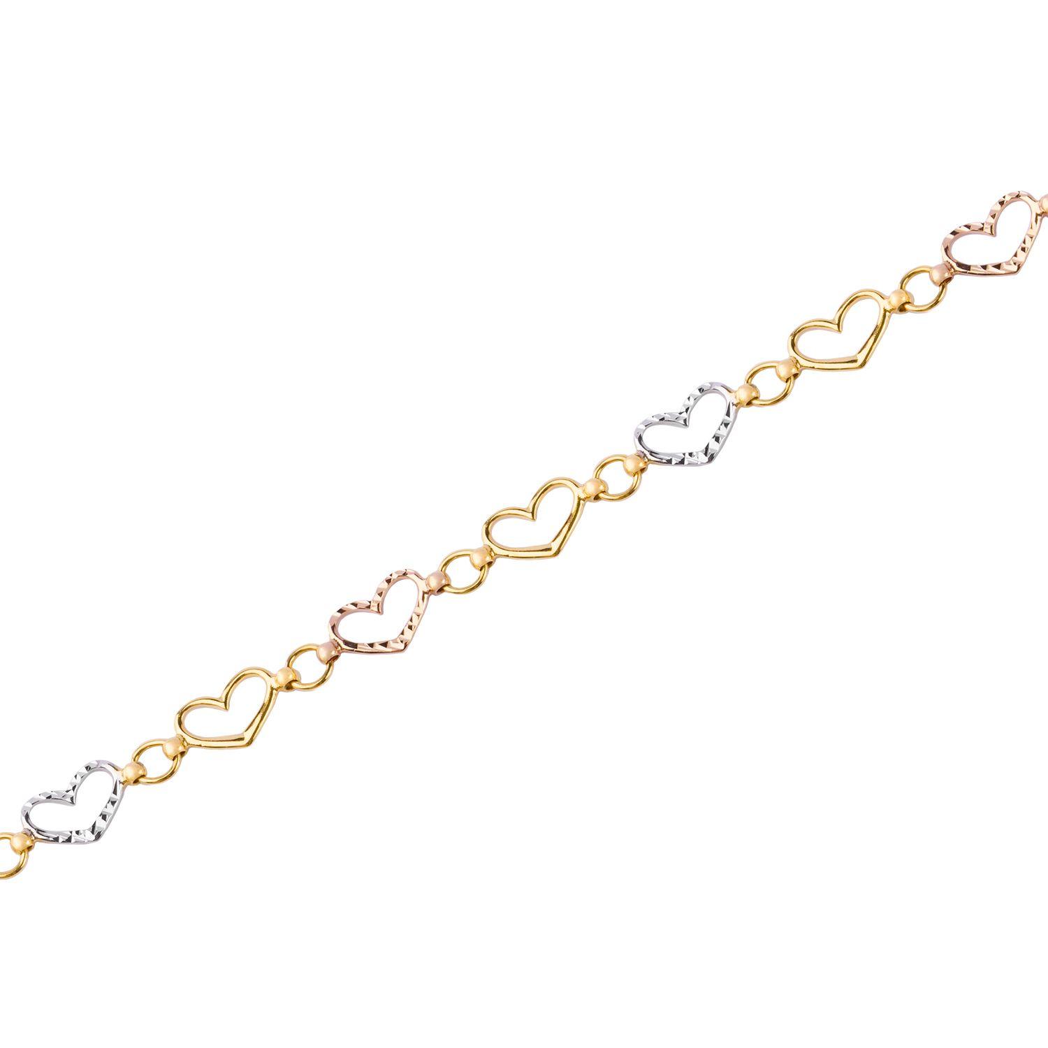 Pulsera de Oro 18kt Corazon en Tricolor-1