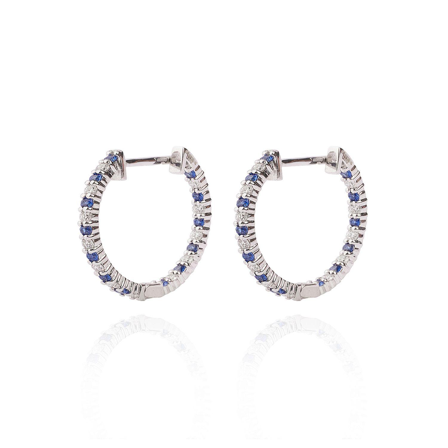 Aros  Argolla de Oro Blanco 18kt Diamantes Zafiro-0
