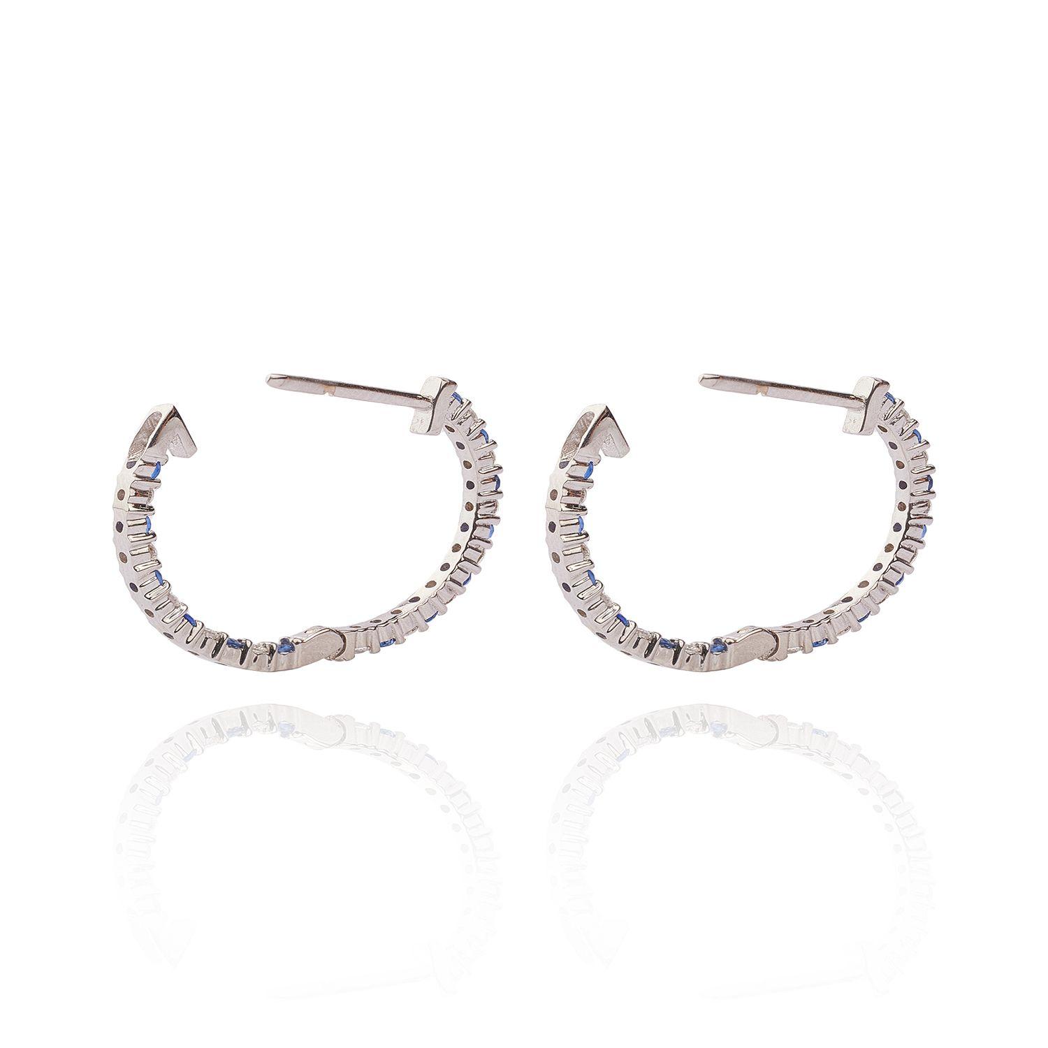 Aros  Argolla de Oro Blanco 18kt Diamantes Zafiro-1