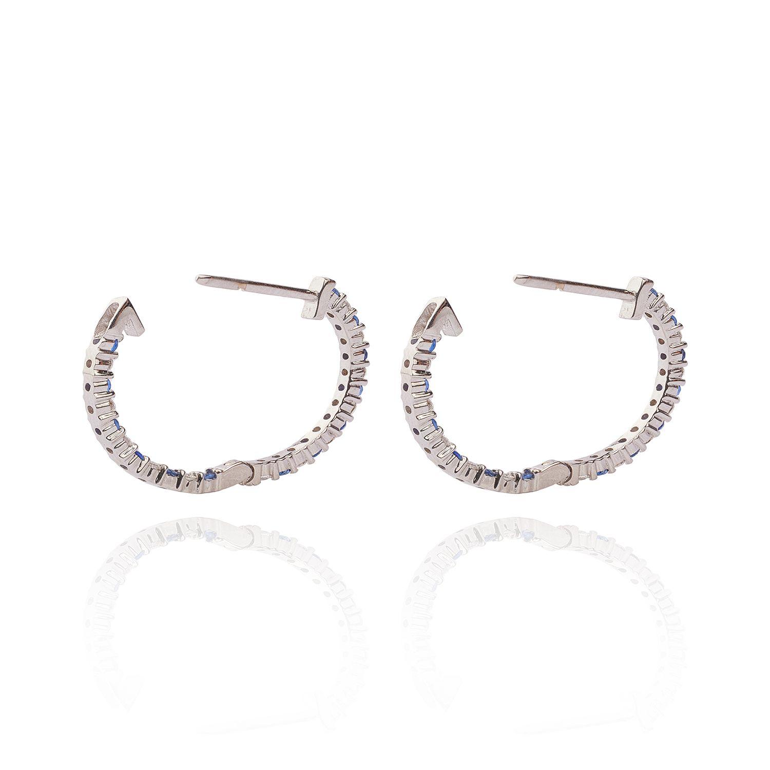 Aros  Argolla de Oro Blanco 18kt Diamantes Zafiro-1