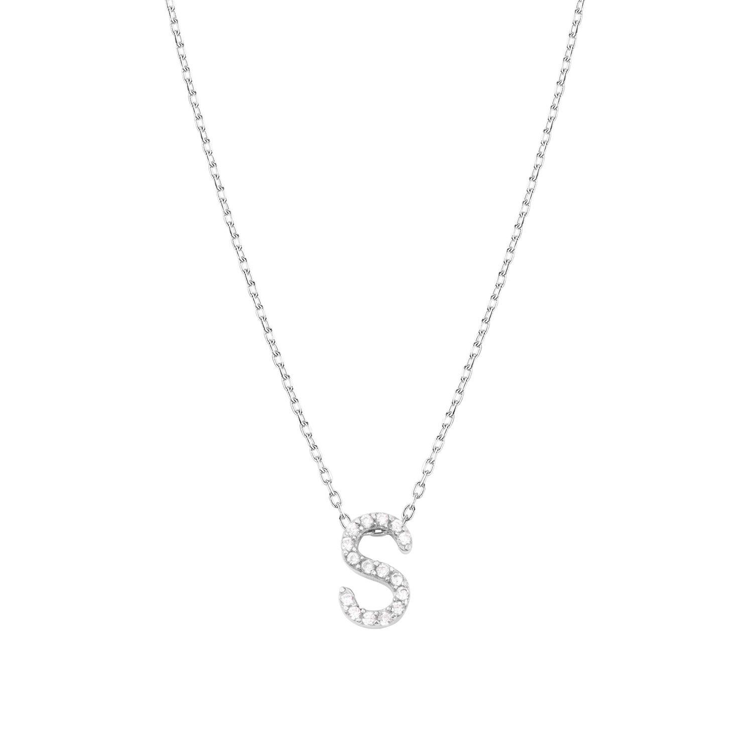 Collar de Plata Esterlina 925 Letra S Circon-2