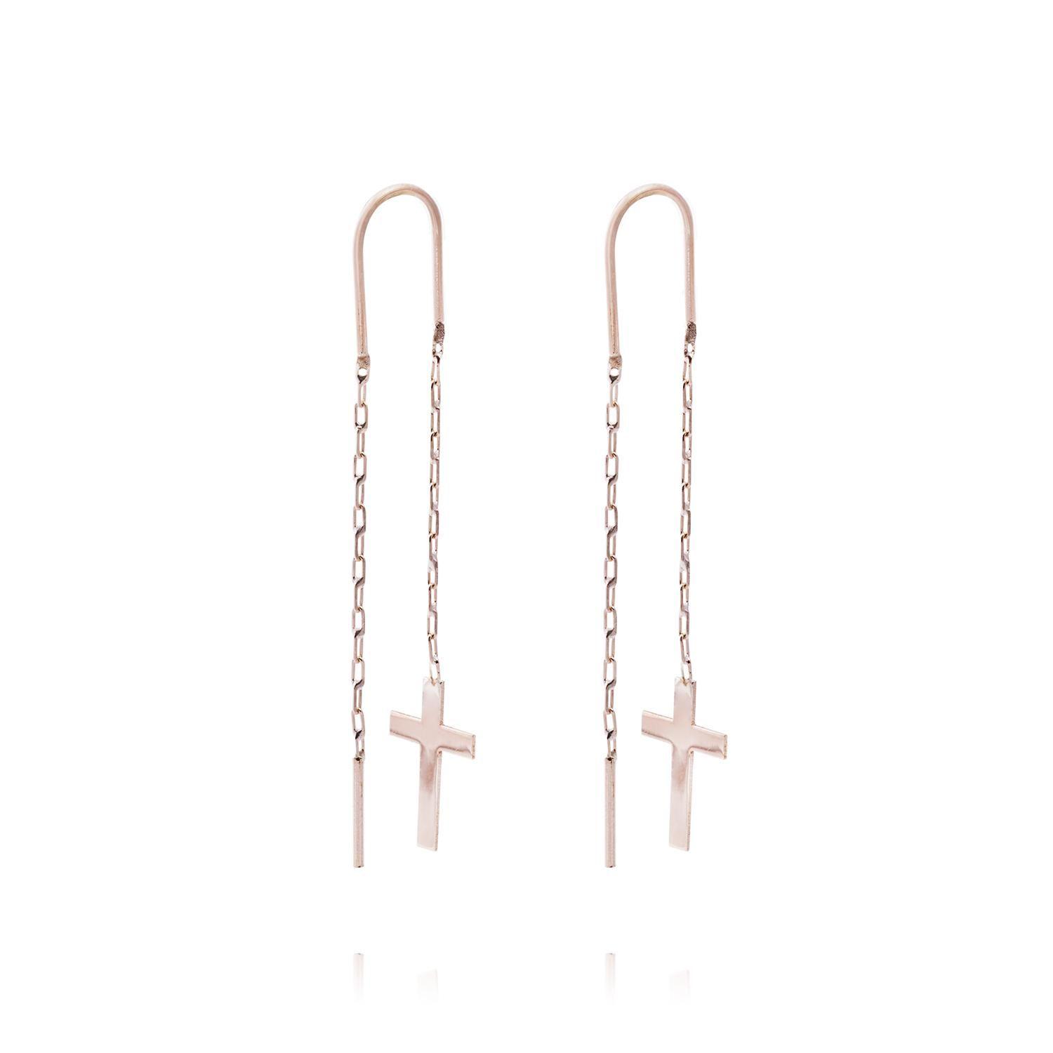 Aros Oro Miel de 18kt  Cadena Cruz-2