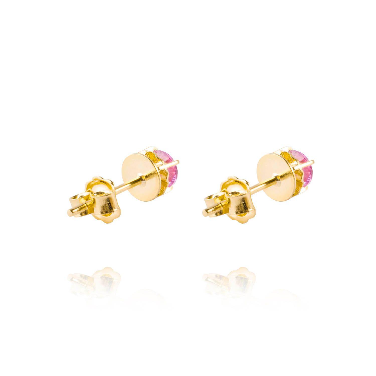 Aros de Oro 18kt Chatón Rosa de Francia Circonita 4mm-2