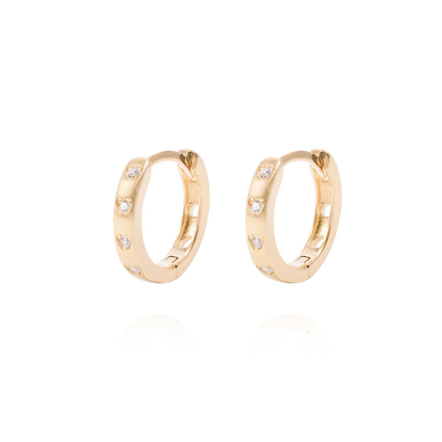 Aros de Plata Esterlina Argollas Pequeña Circón Revestida en Oro 18kt-0