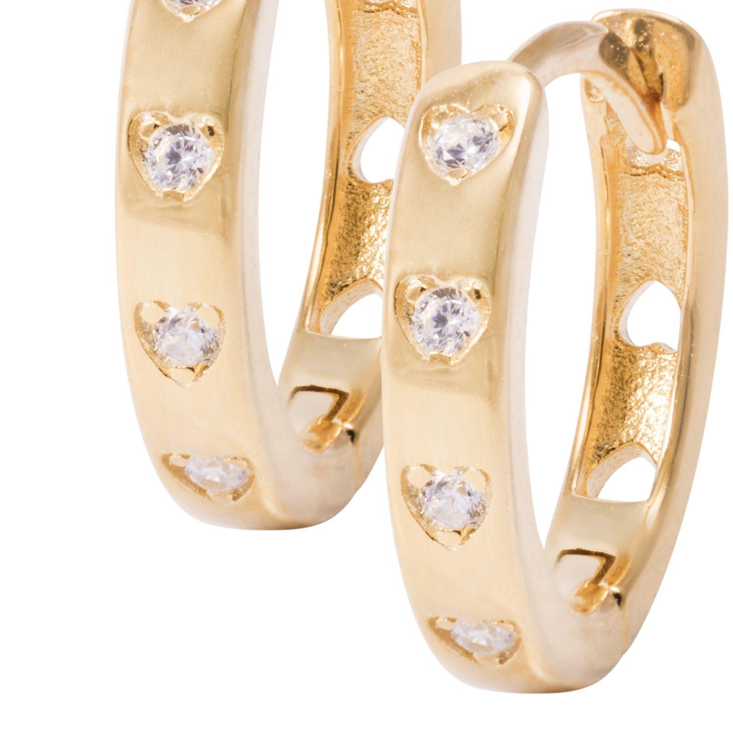 Aros de Plata Esterlina Argollas Pequeña Circón Revestida en Oro 18kt-1