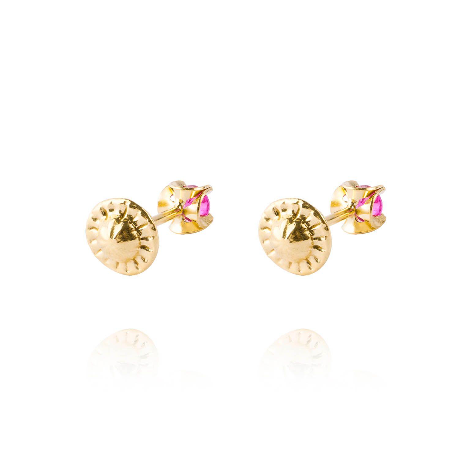 Aros de Oro 18kt Chaton Rubí de 2,5mm-2