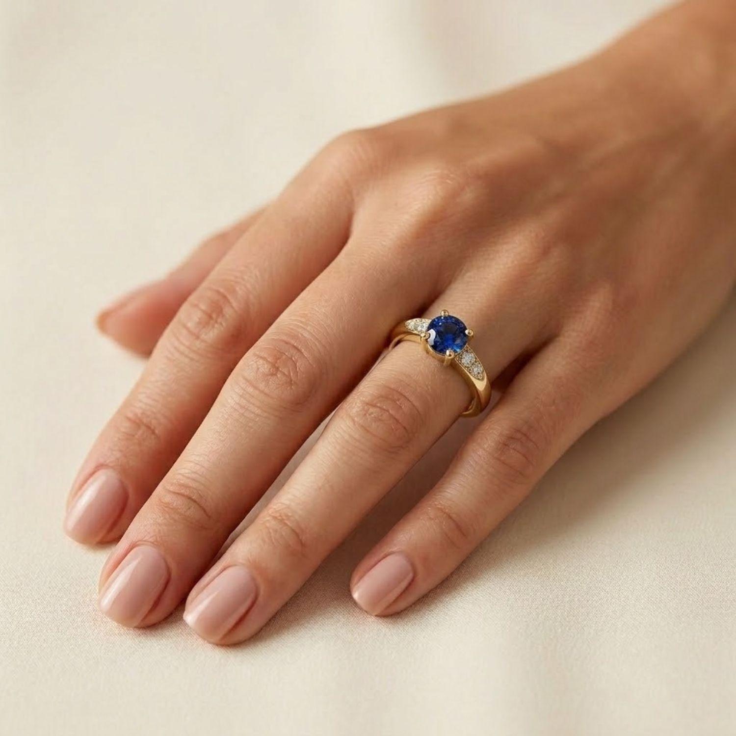Anillo Oro Miel 18kt Eclipse con Zafiro y Circonitas-3