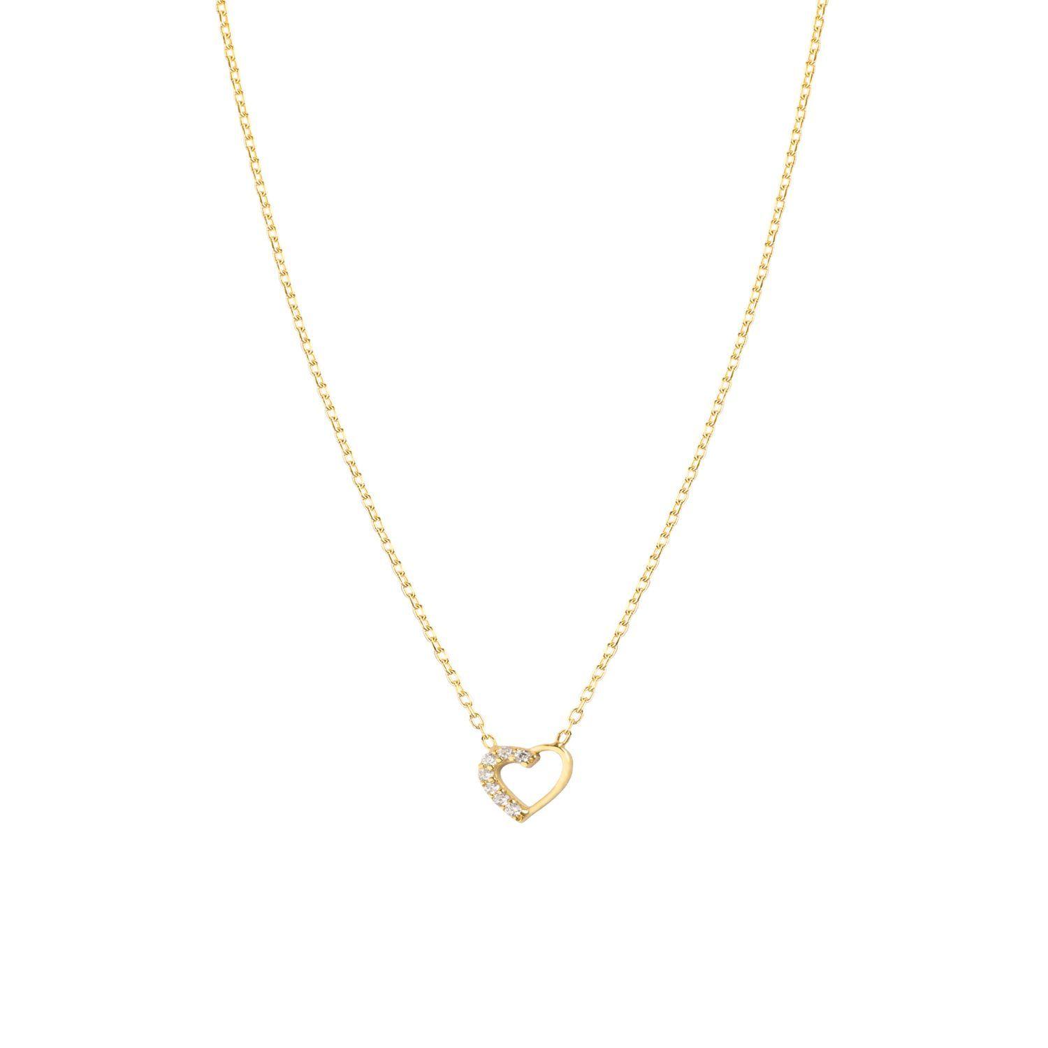Collar de Plata Esterlina 925 Medio Corazon Circon Bañado en Oro 18kt-0