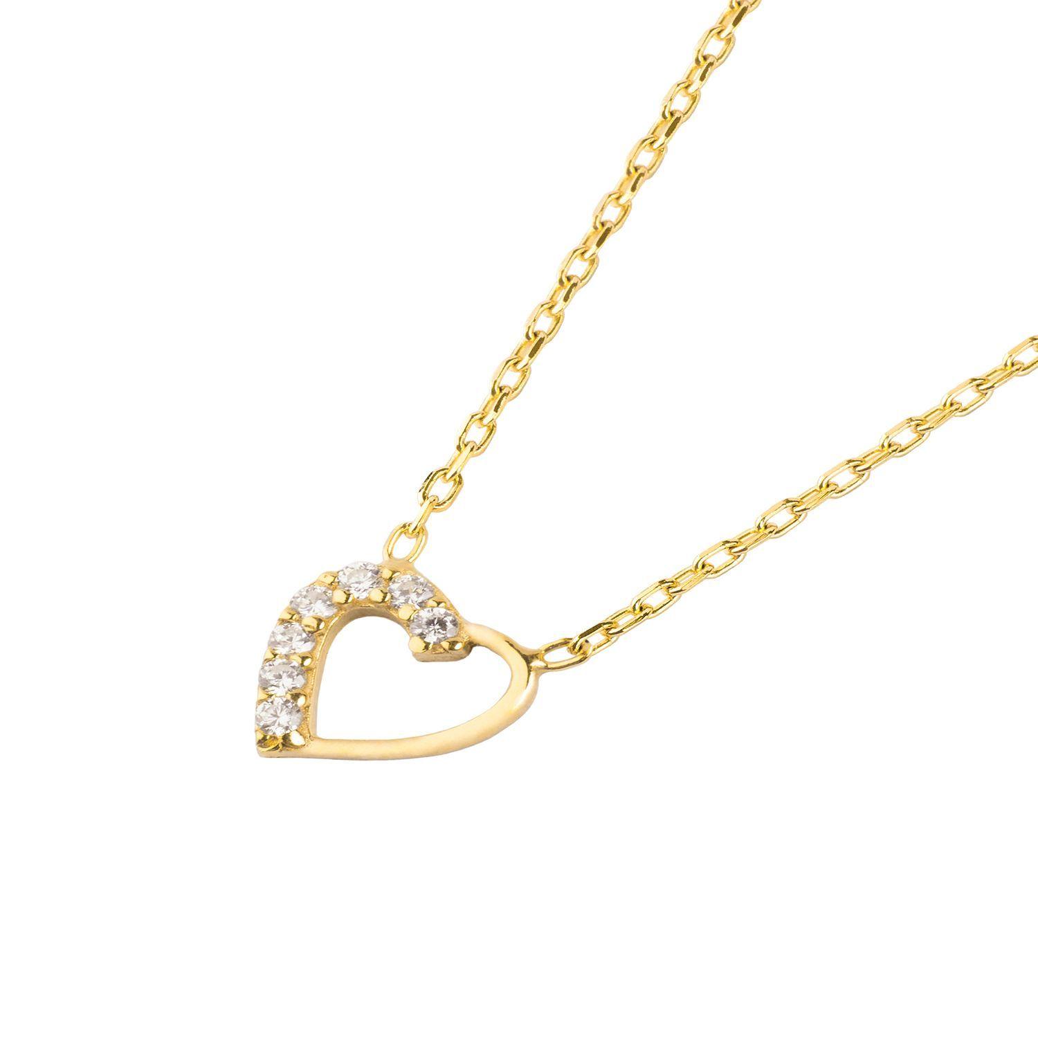 Collar de Plata Esterlina 925 Medio Corazon Circon Bañado en Oro 18kt-1