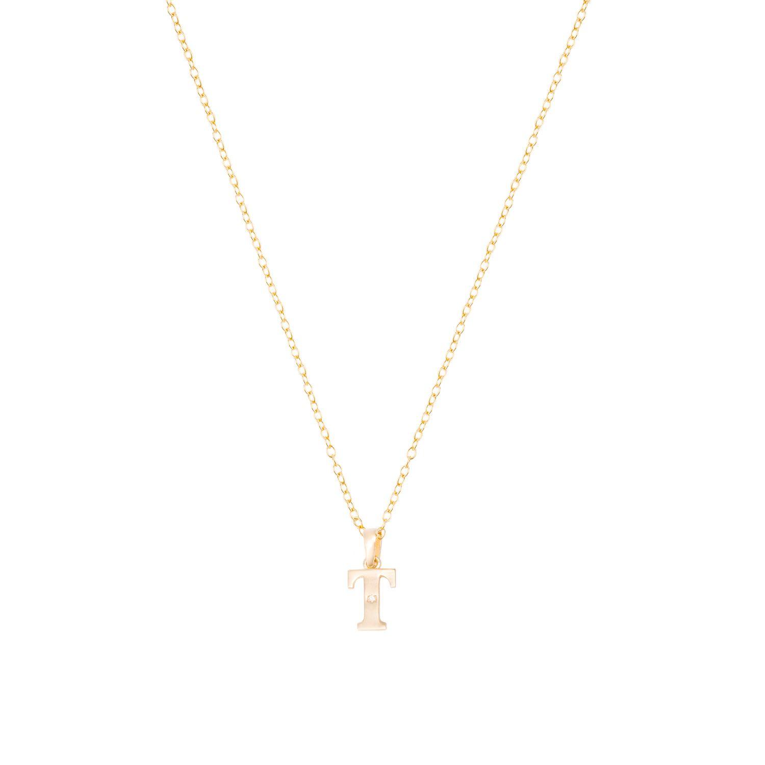 Collar de Oro de 18kt Circonitas letra T-2
