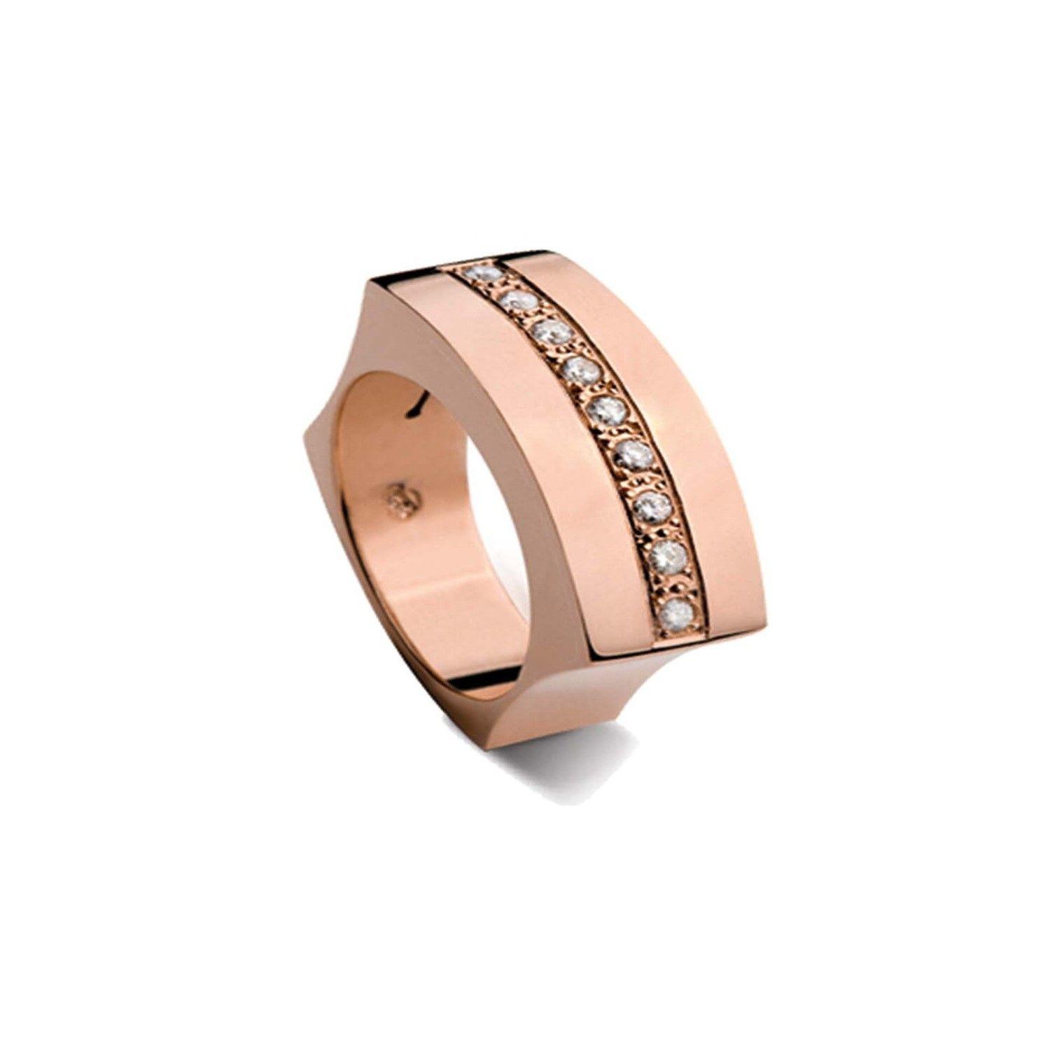 Anillo de Oro Rosado 18kt Modelo Curv con 09 Diamantes Corte Brillante de 2pts-1