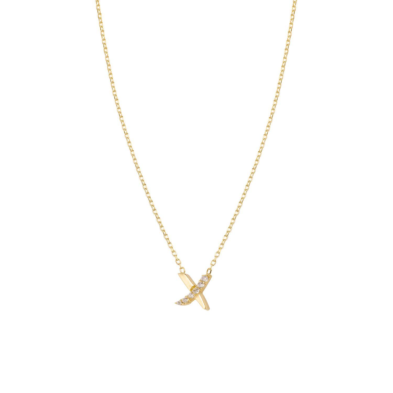 Collar de Plata Esterlina 925 Letra X Circon Revestido en Oro 18kt-0