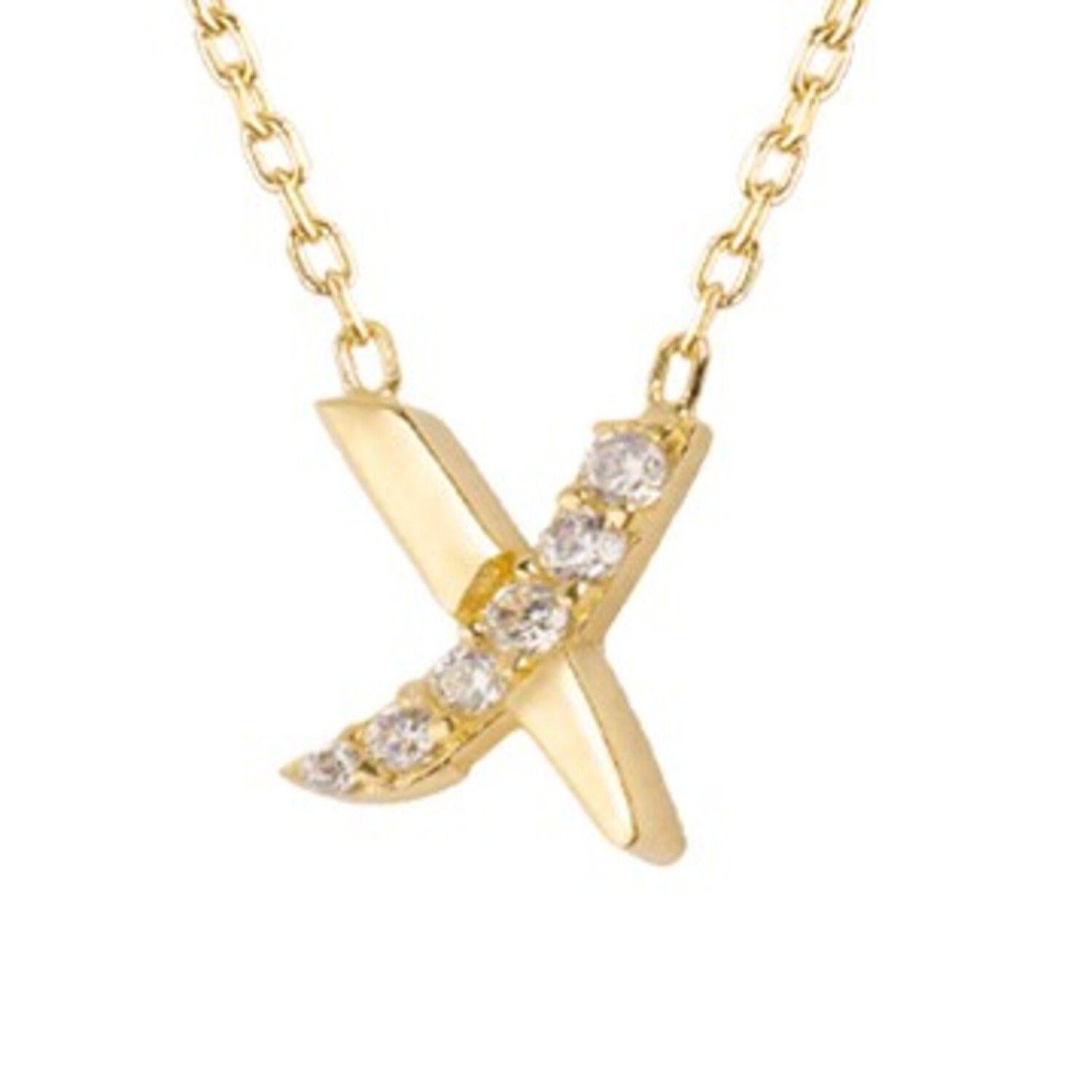 Collar de Plata Esterlina 925 Letra X Circon Revestido en Oro 18kt-2