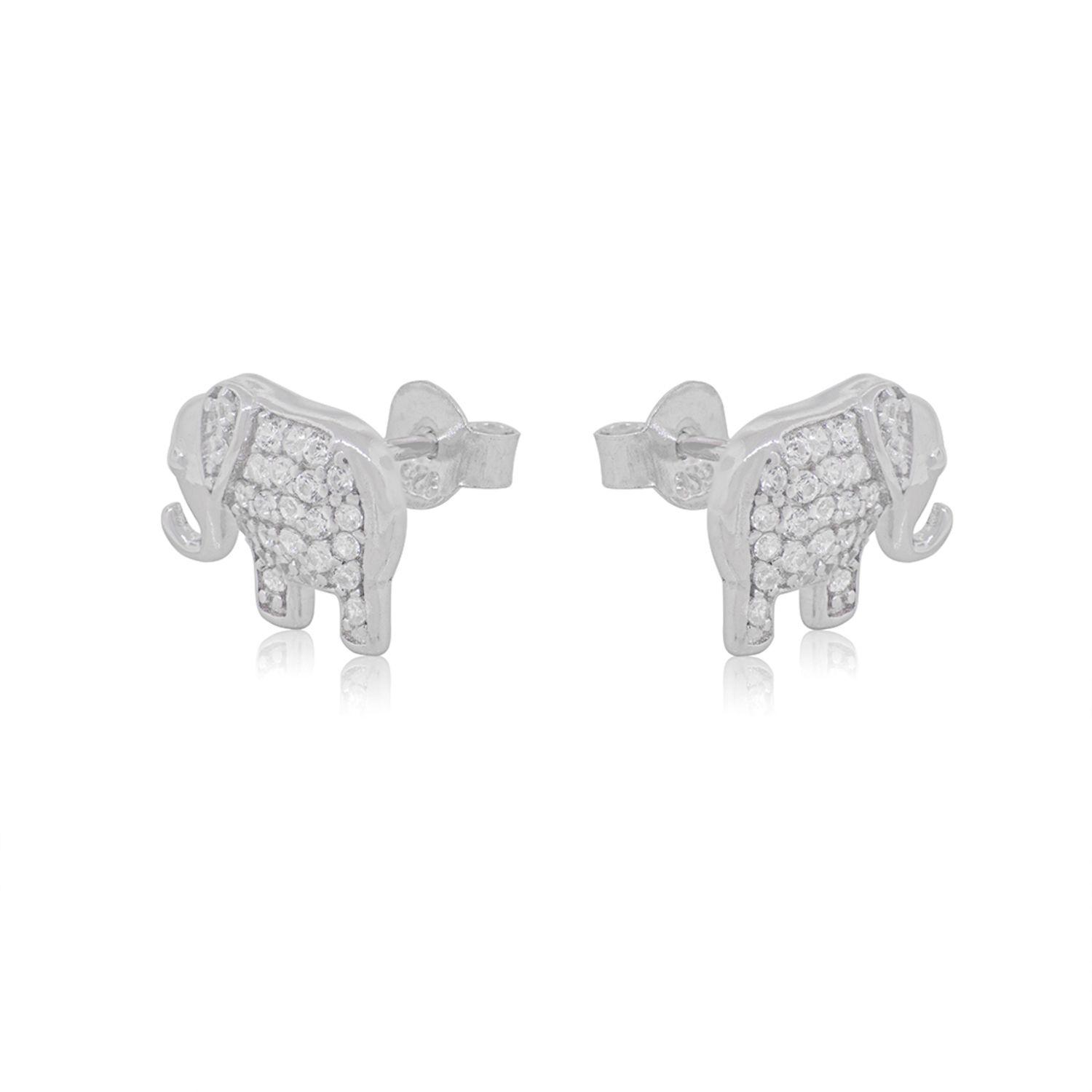 Aros de Plata Esterlina 925 Elefante Circon-2