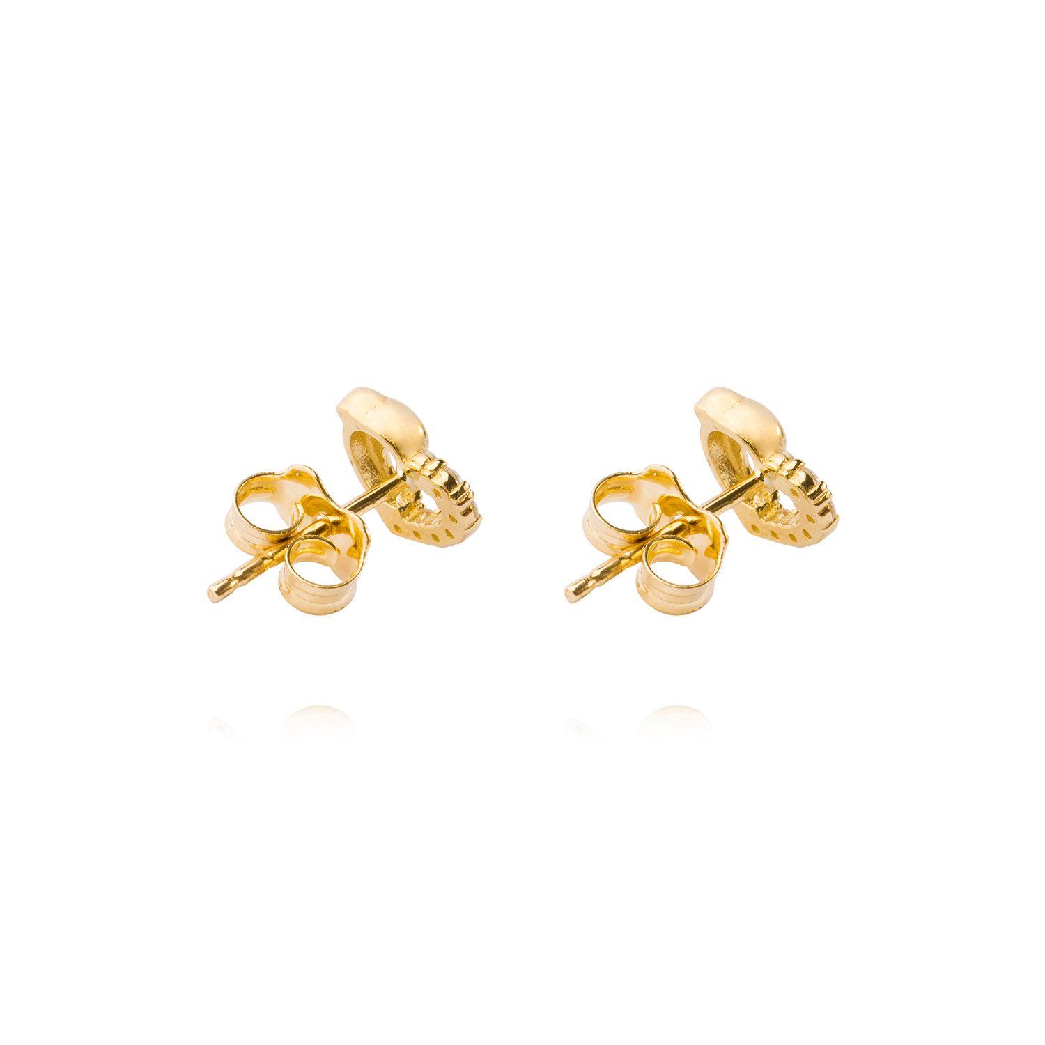Aros Oro Amarillo 14kt Corazón Mitad Circonitas y Delfín-2