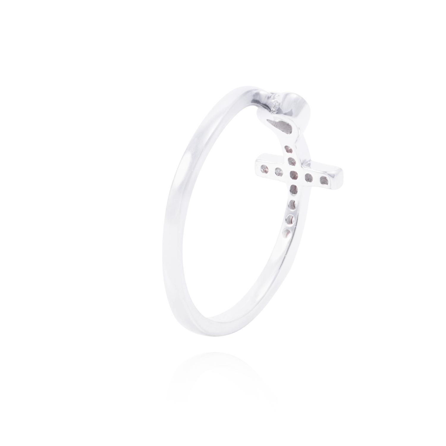 Anillo de Plata Esterlina Cruz con Circones y Corazón-2