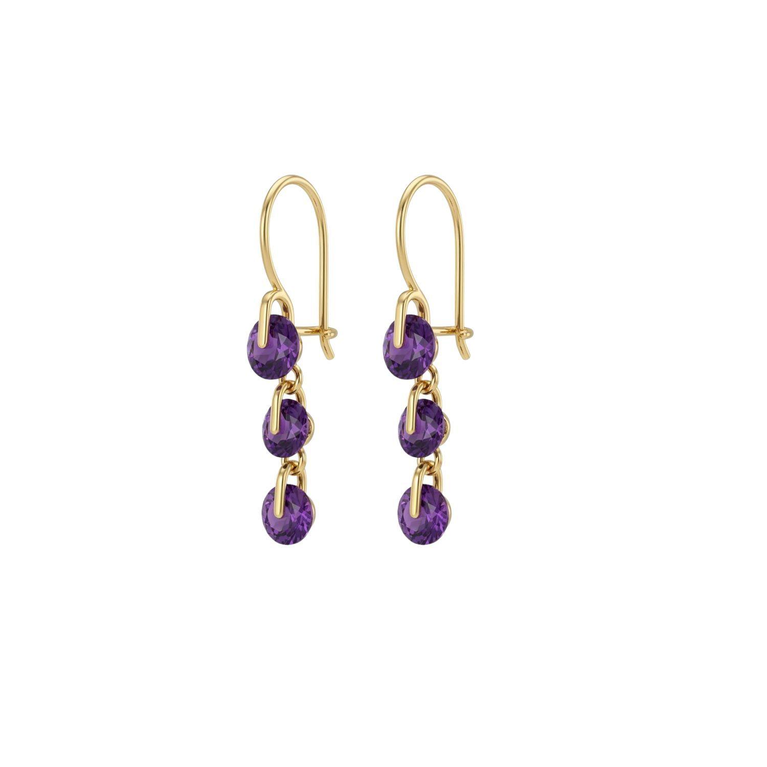 Aros Oro Miel 18kt Cascada Amatista Real-0