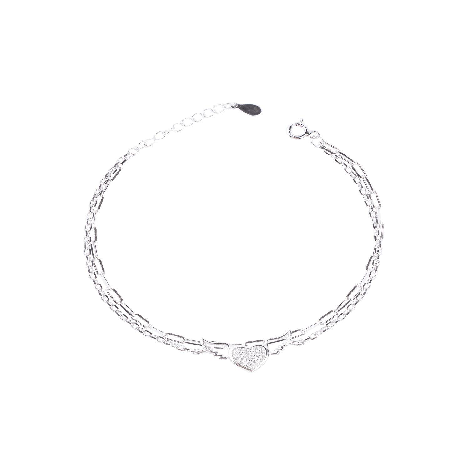 Pulsera de Plata Esterlina 925 Alas Corazon Ajustable-0