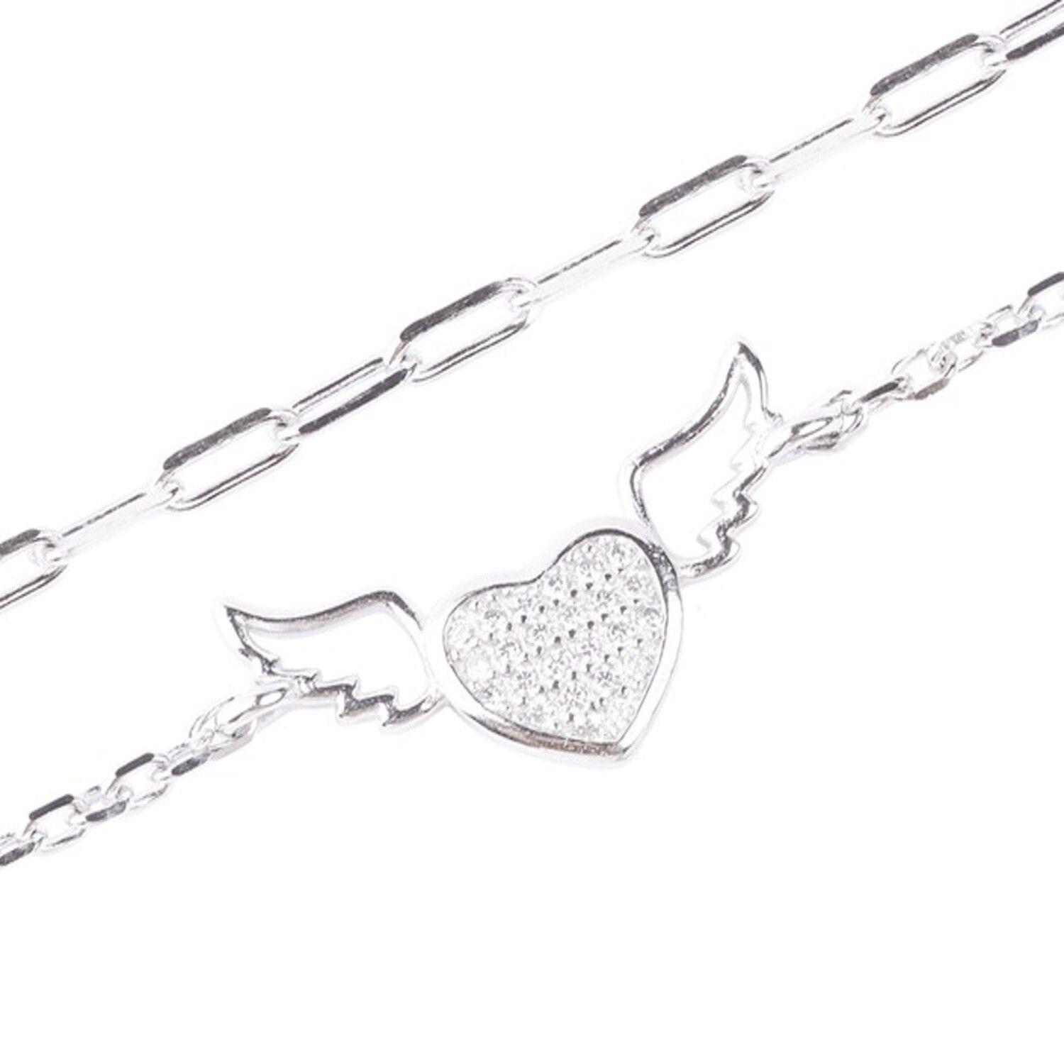 Pulsera de Plata Esterlina 925 Alas Corazon Ajustable-2