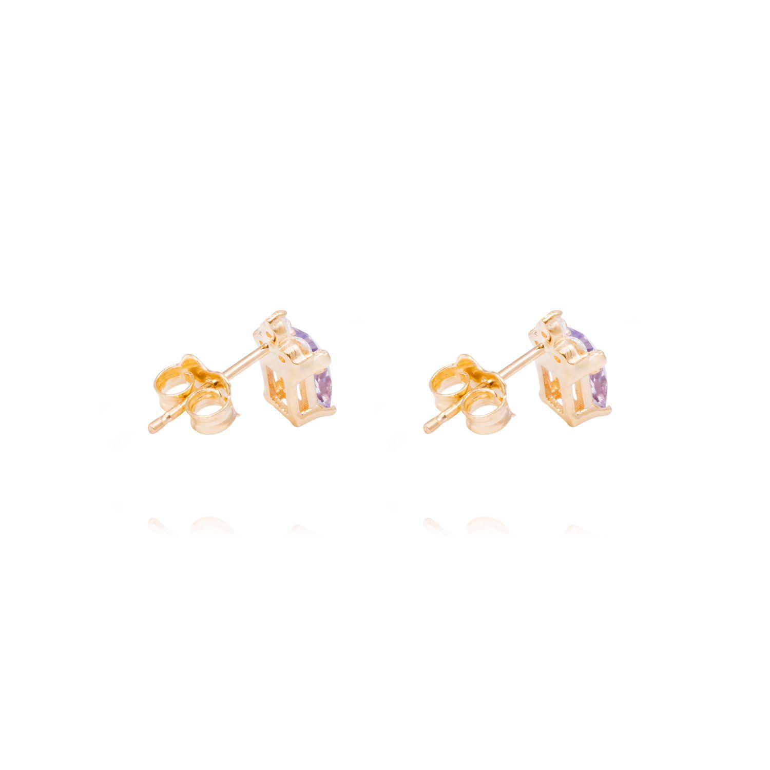 Aros Oro Amarillo 18kt Amatista Cz Y Circonitas-2