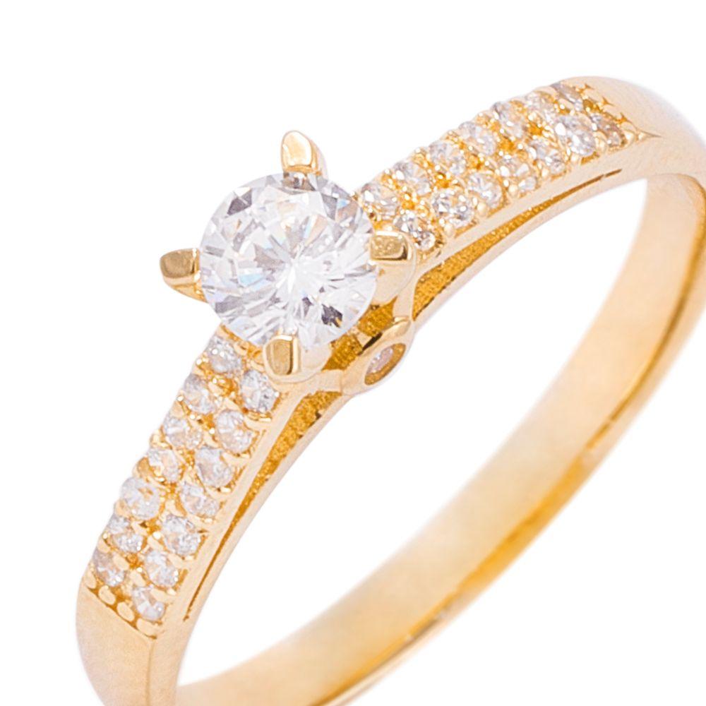 Anillo Compromiso de Oro 18Kt Circón Solitario Doble Riel-1
