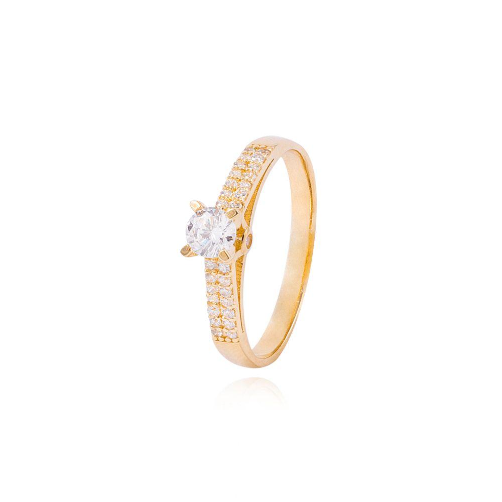 Anillo Compromiso de Oro 18Kt Circón Solitario Doble Riel-0