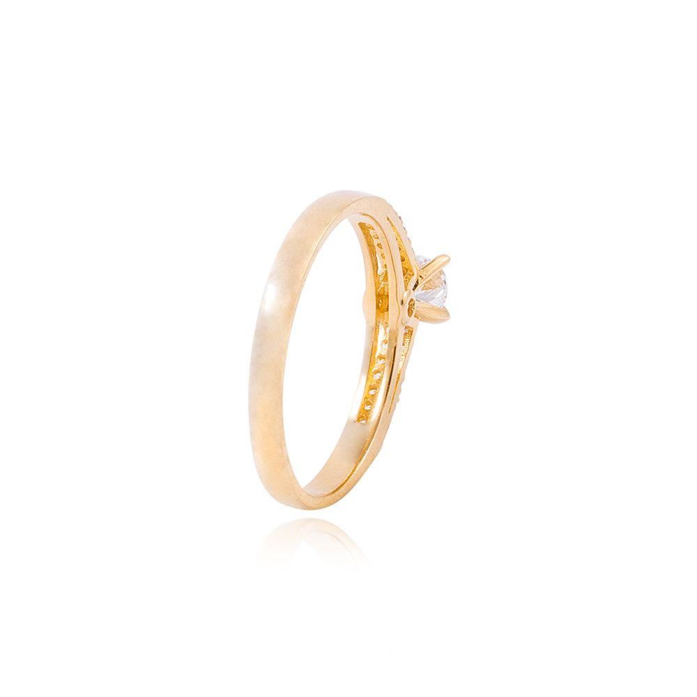 Anillo Compromiso de Oro 18Kt Circón Solitario Doble Riel-2