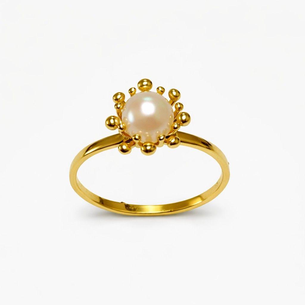 Anillo Oro Amarillo 18kt Pistilos y Perla Natural-2