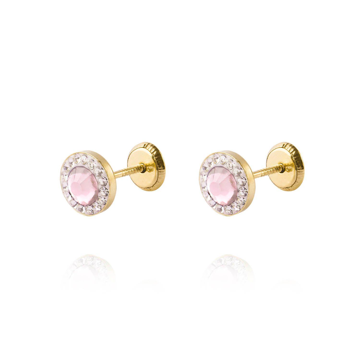 Aros de Oro 18kt Rosa de Francia con Circón 6mm-0