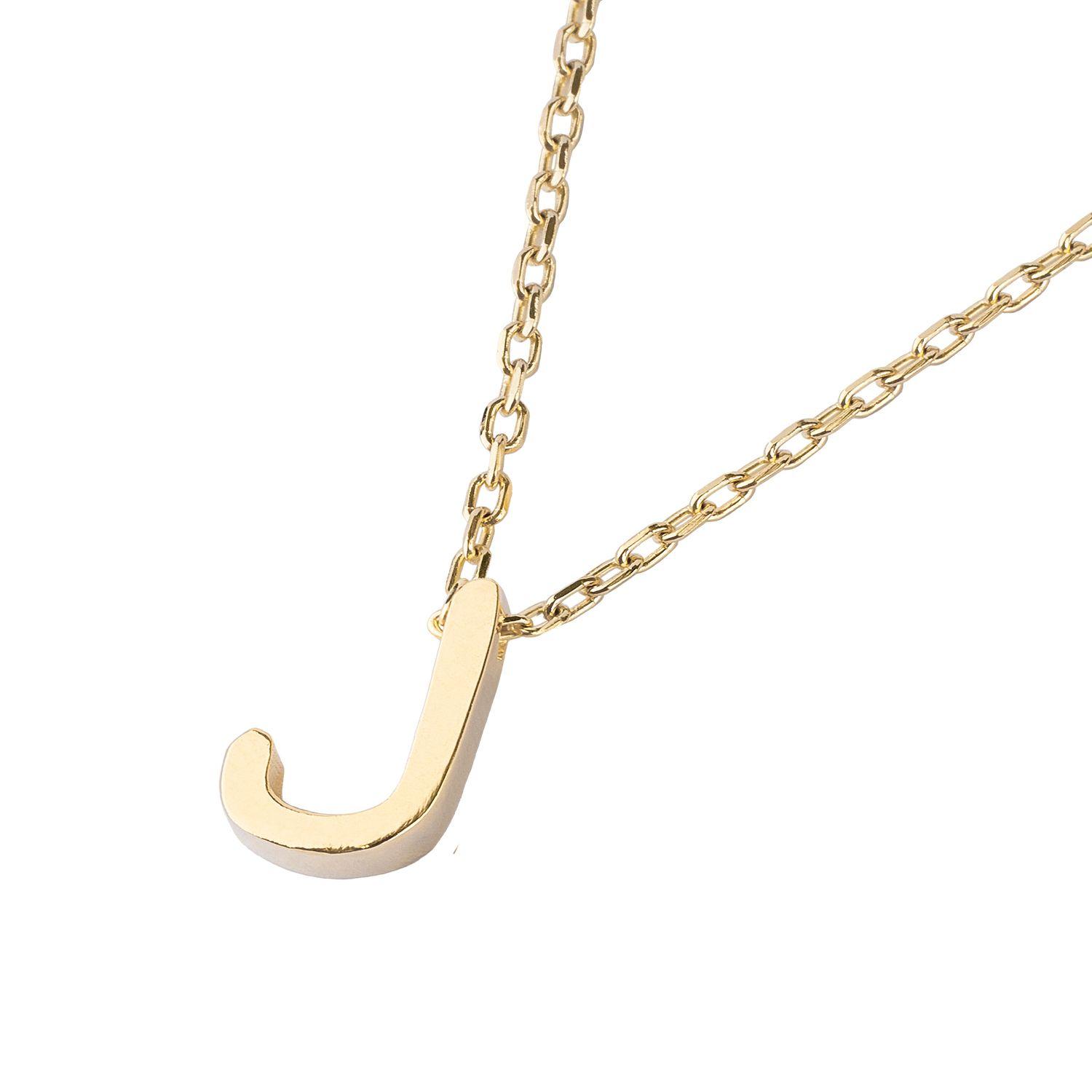 Collar de Plata Esterlina 925 Letra J Revestido en Oro 18kt-0