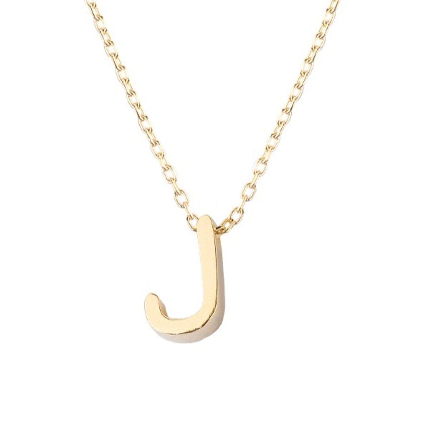 Collar de Plata Esterlina 925 Letra J Revestido en Oro 18kt-1