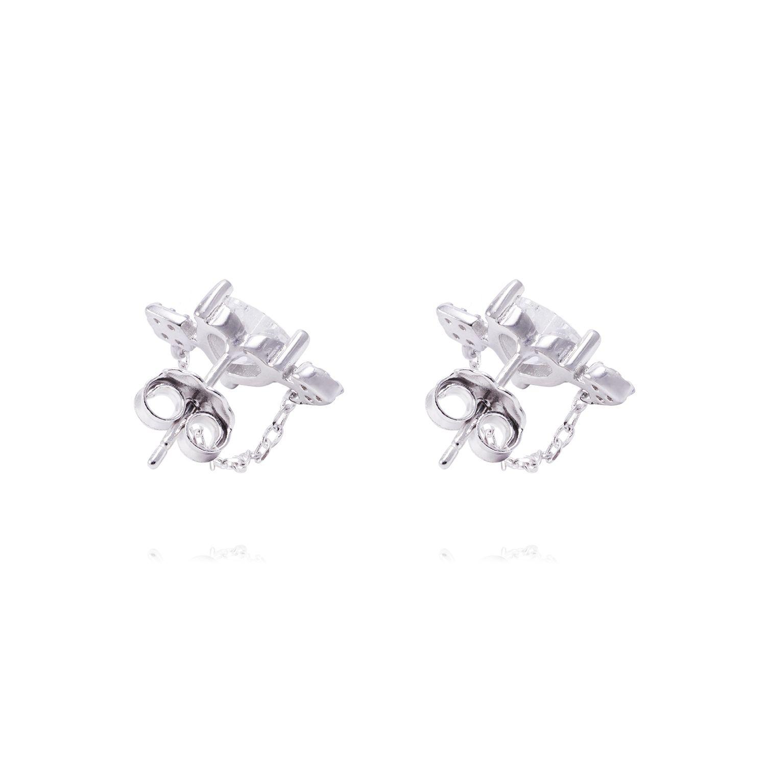 Aros de Plata Esterlina Corazón Circonita mas Cadena-2