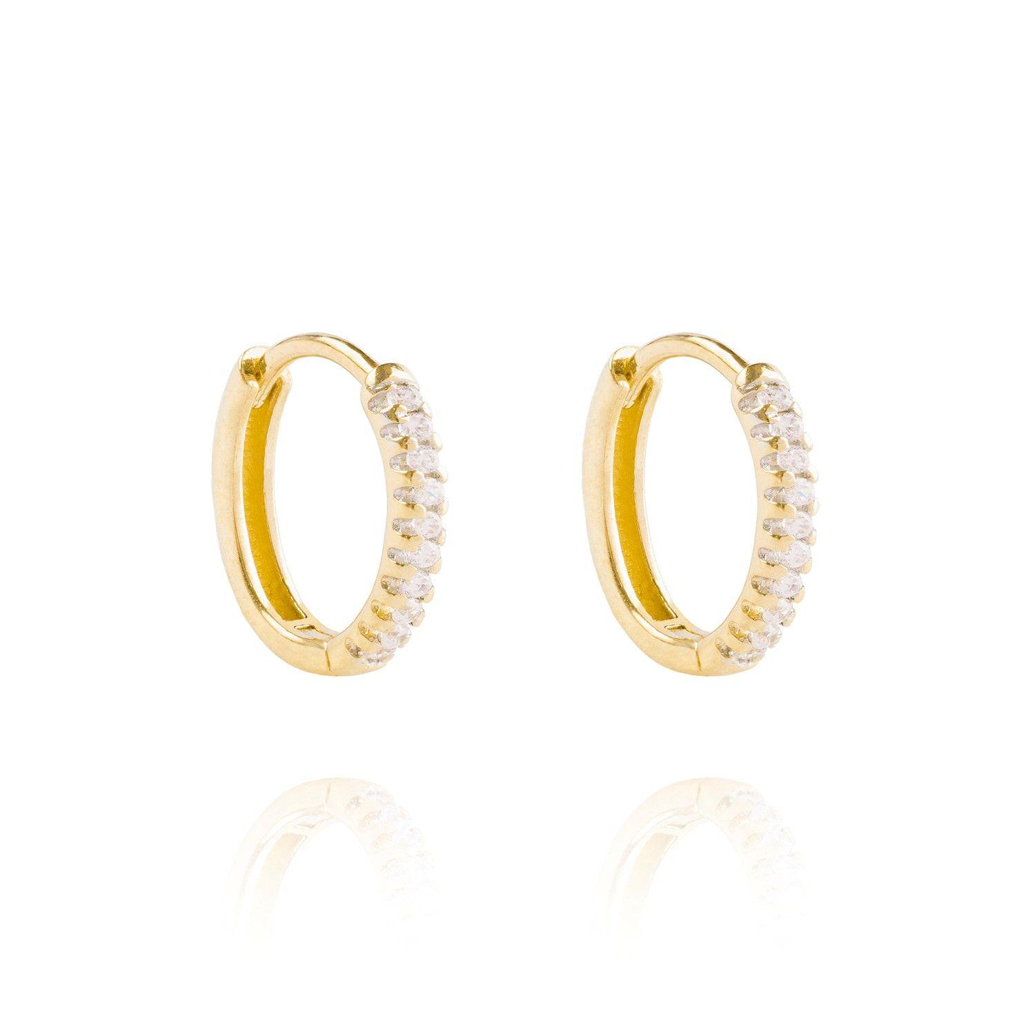 Aros de Oro 18kt  Argolla Ovalada Circón-2