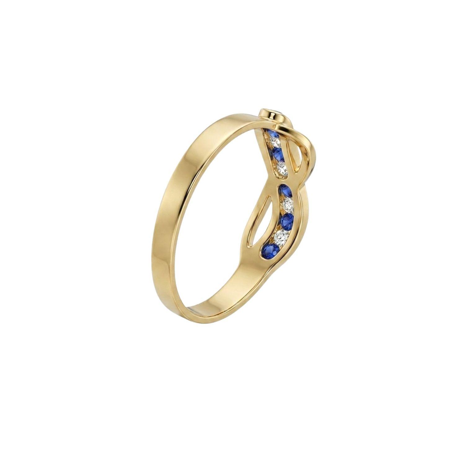 Anillo Oro Miel 18kt Infinito con Zafiros y Circonitas-2