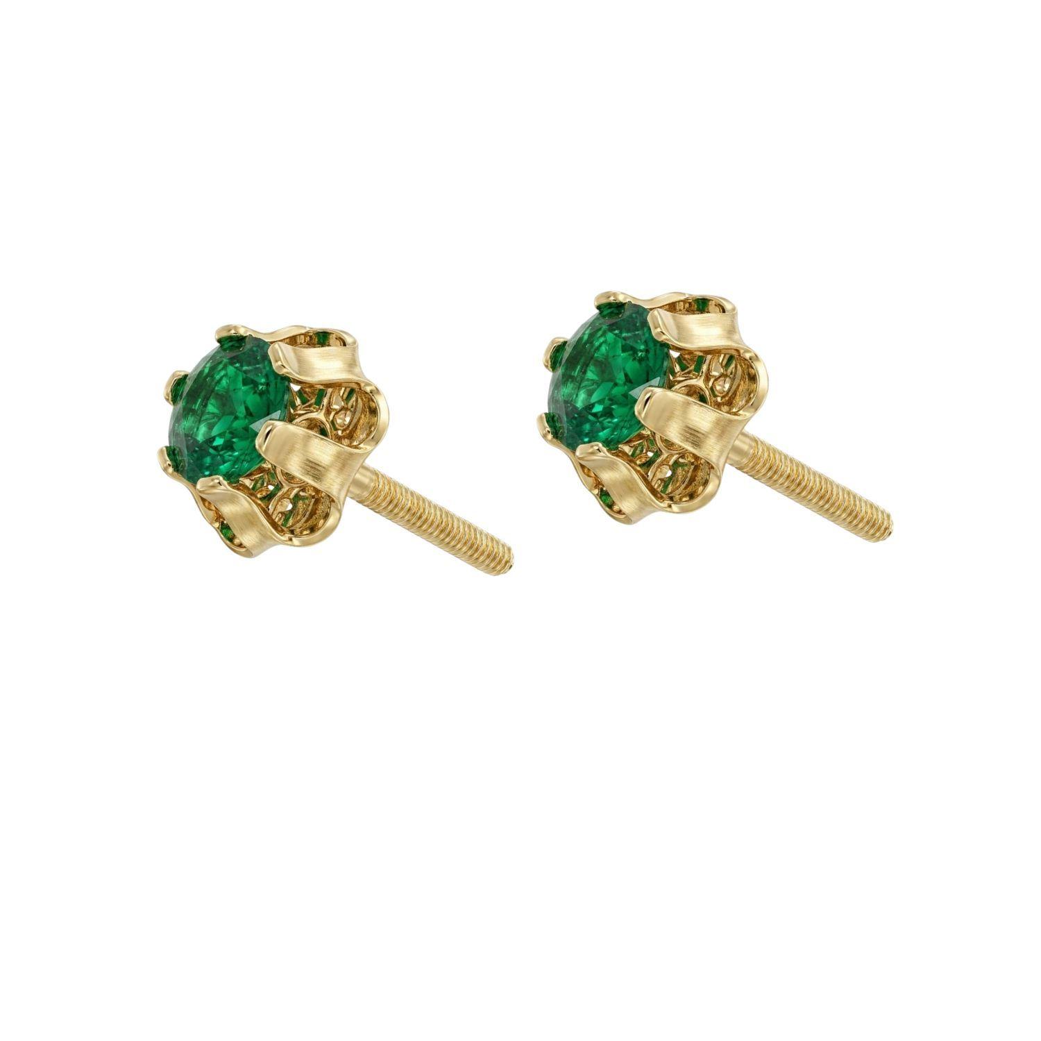 Aros Oro Miel 18kt Solitario con Esmeraldina-1