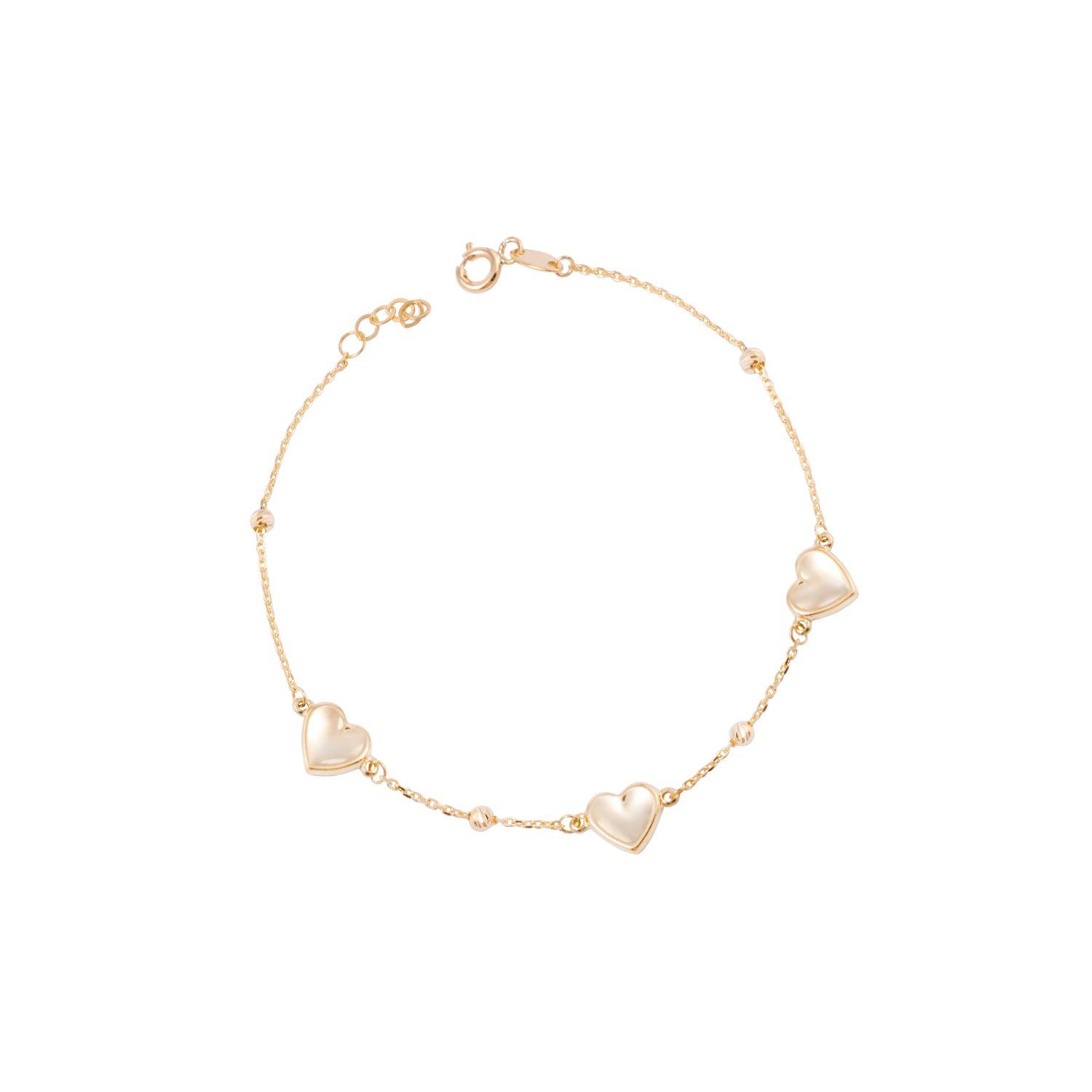 Pulsera de Oro 18kt Trío Corazones-0
