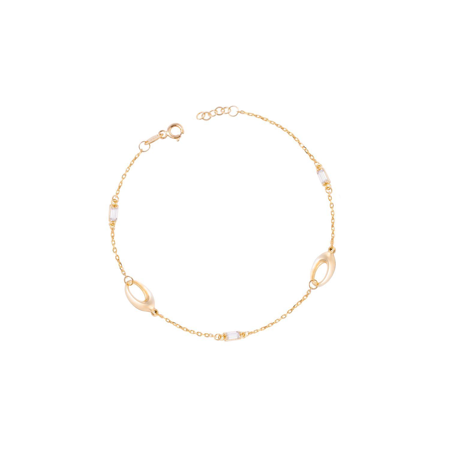 Pulsera de Oro 18kt Eslabones Ovalados y Circonitas - Baguette-1