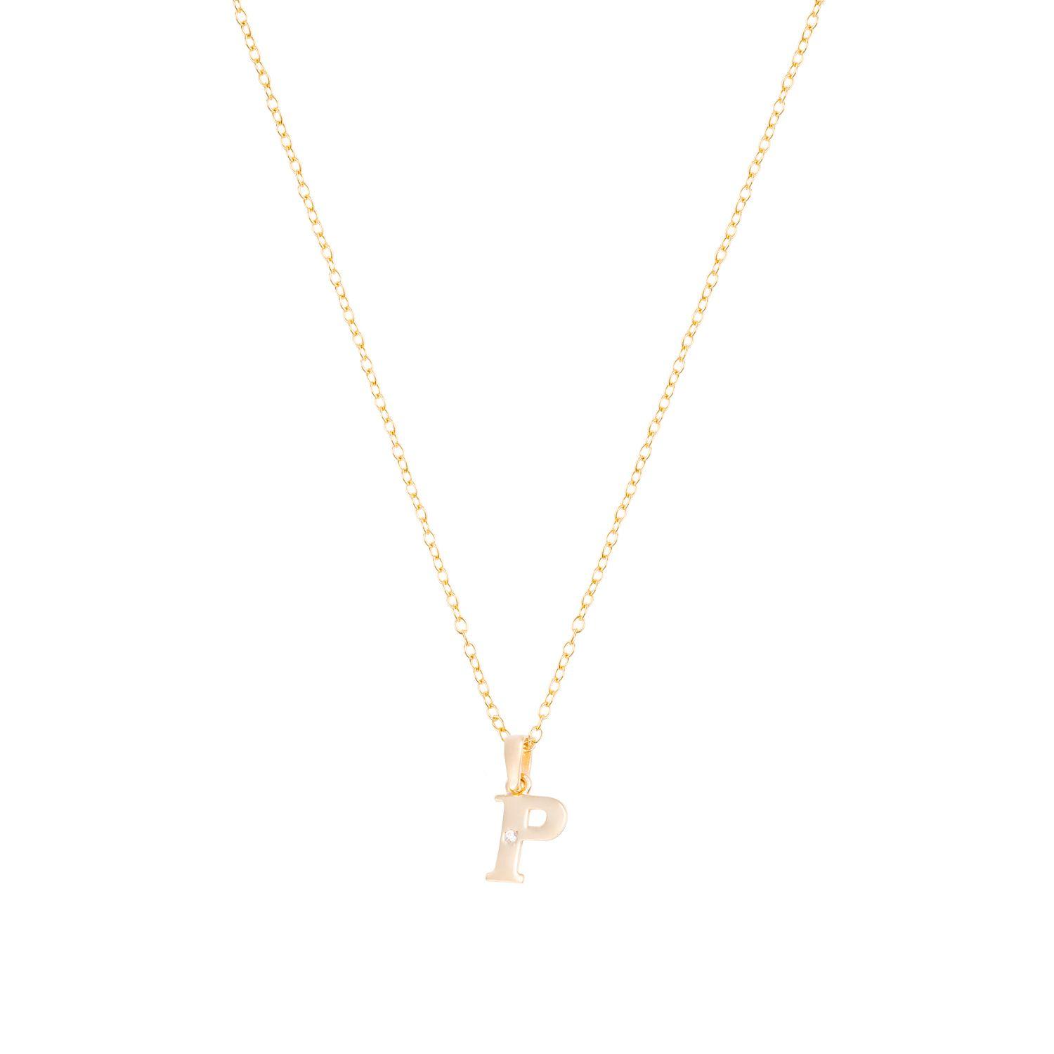 Collar de Oro de 18kt Circonitas letra P-2