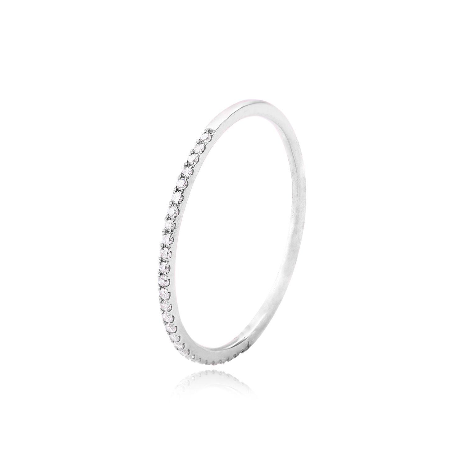 Anillo Oro Blanco 18kt Riel Diamantes 8Pts-0