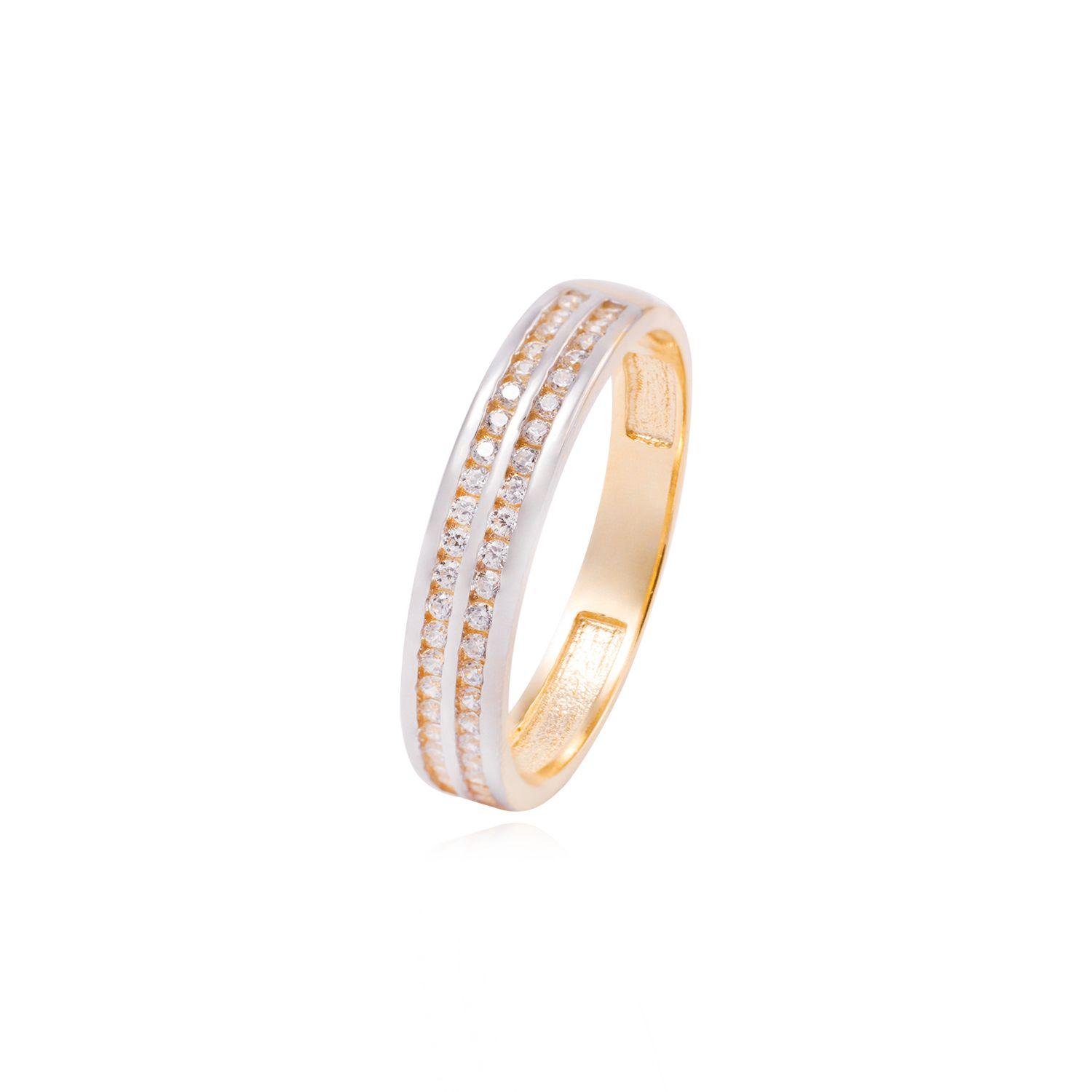 Anillo Compromiso de Oro 18Kt Medio Cintillo Riel Bicolor Circonita-0