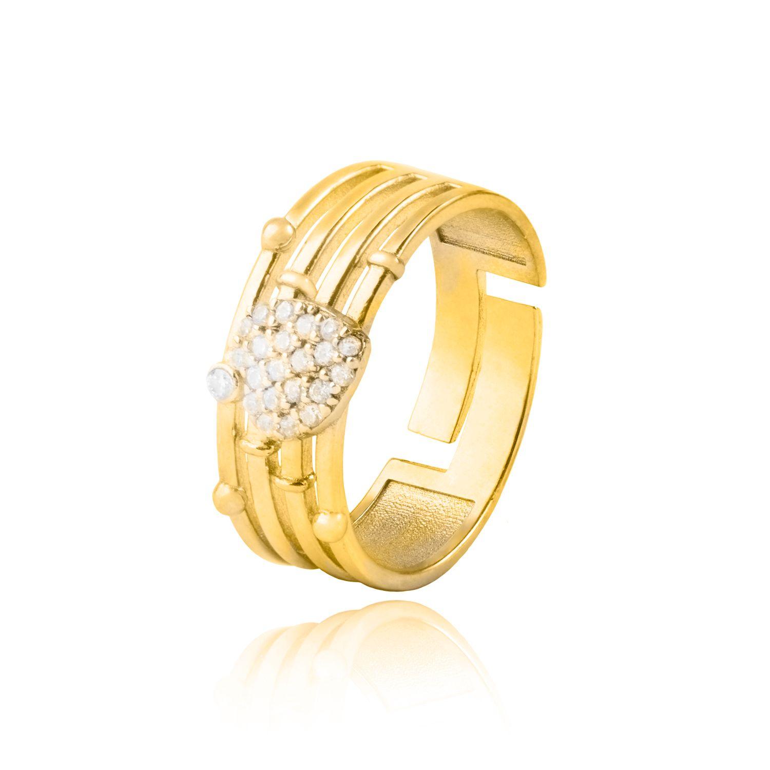 Anillo Plata Esterlina 925 Corazon Ajustable Revestido en Oro 18kt-0