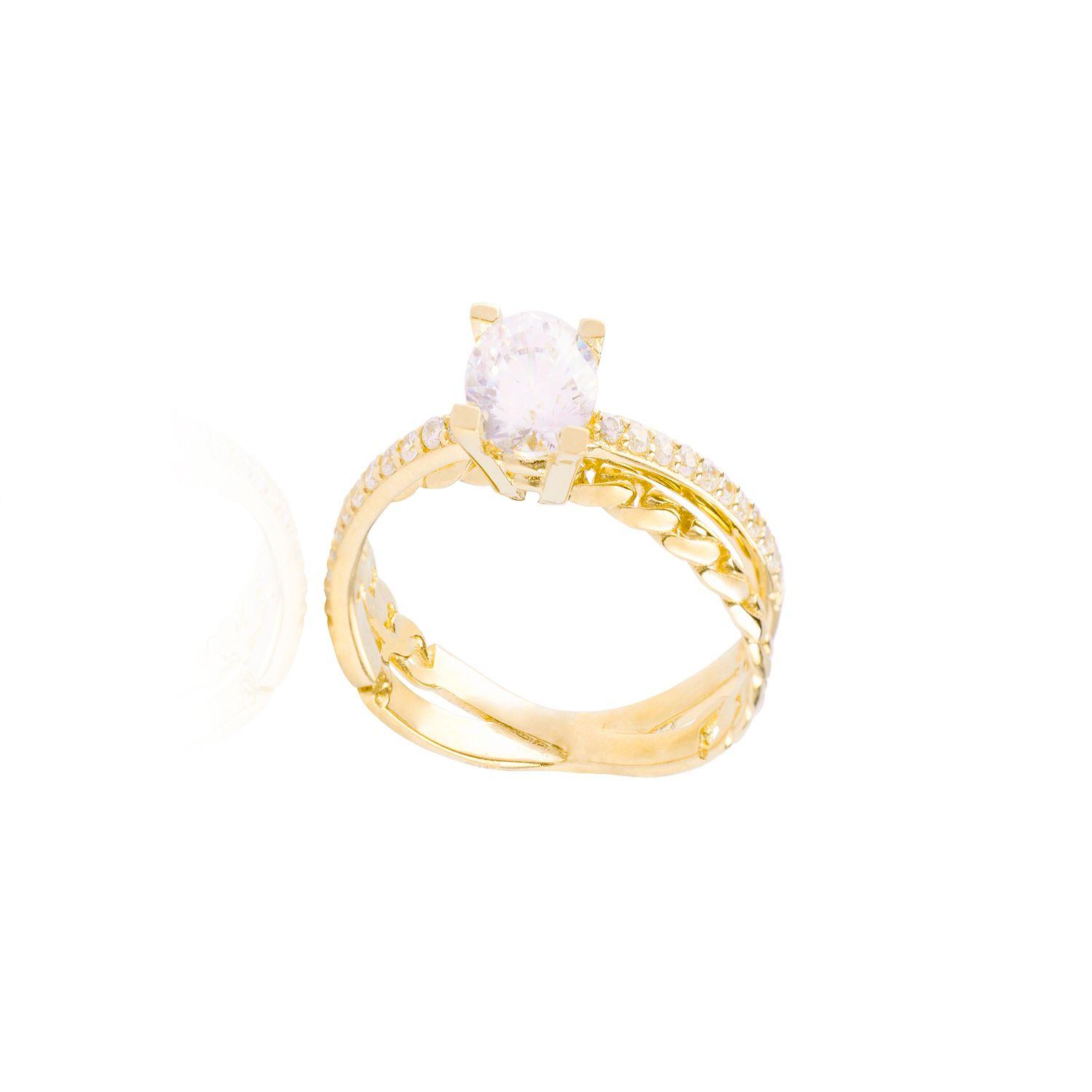 Anillo Compromiso de Oro 18Kt Circón Solitario 6mm trenza y riel-2