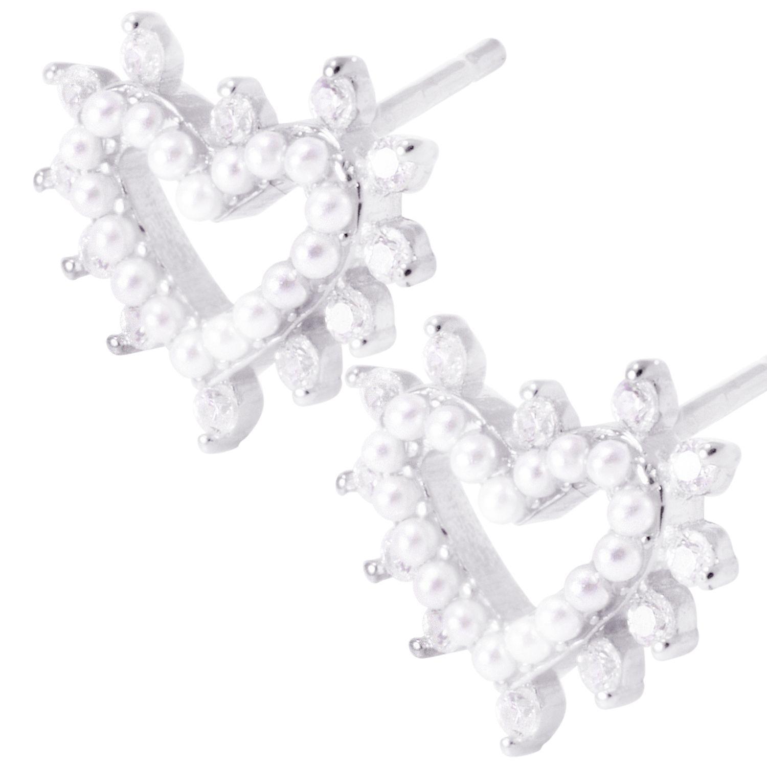 Aros de Plata Esterlina Corazón Perla mas Circonita-1