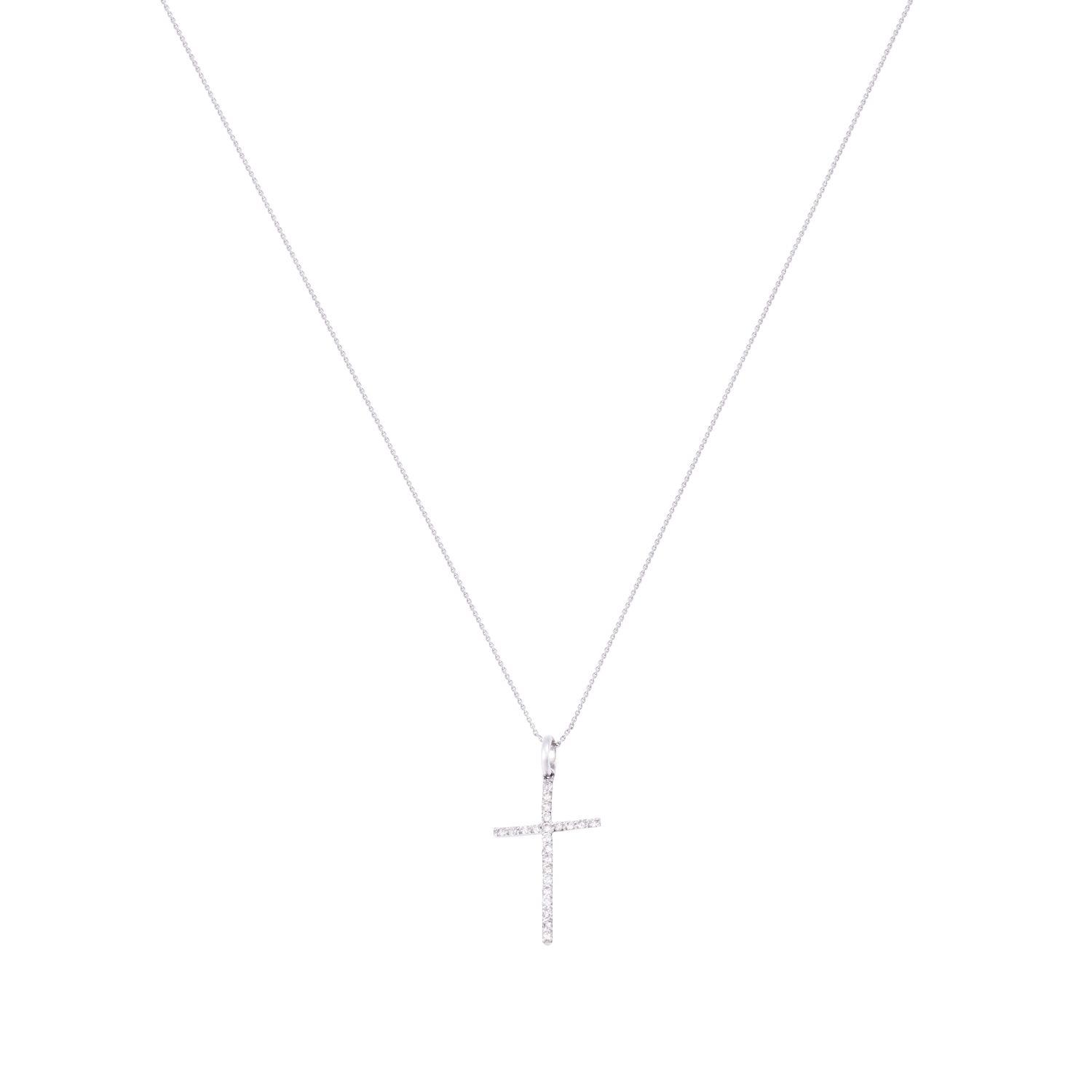 Collar Oro Blanco 18kt Cruz Fina 17x1 Pts-2