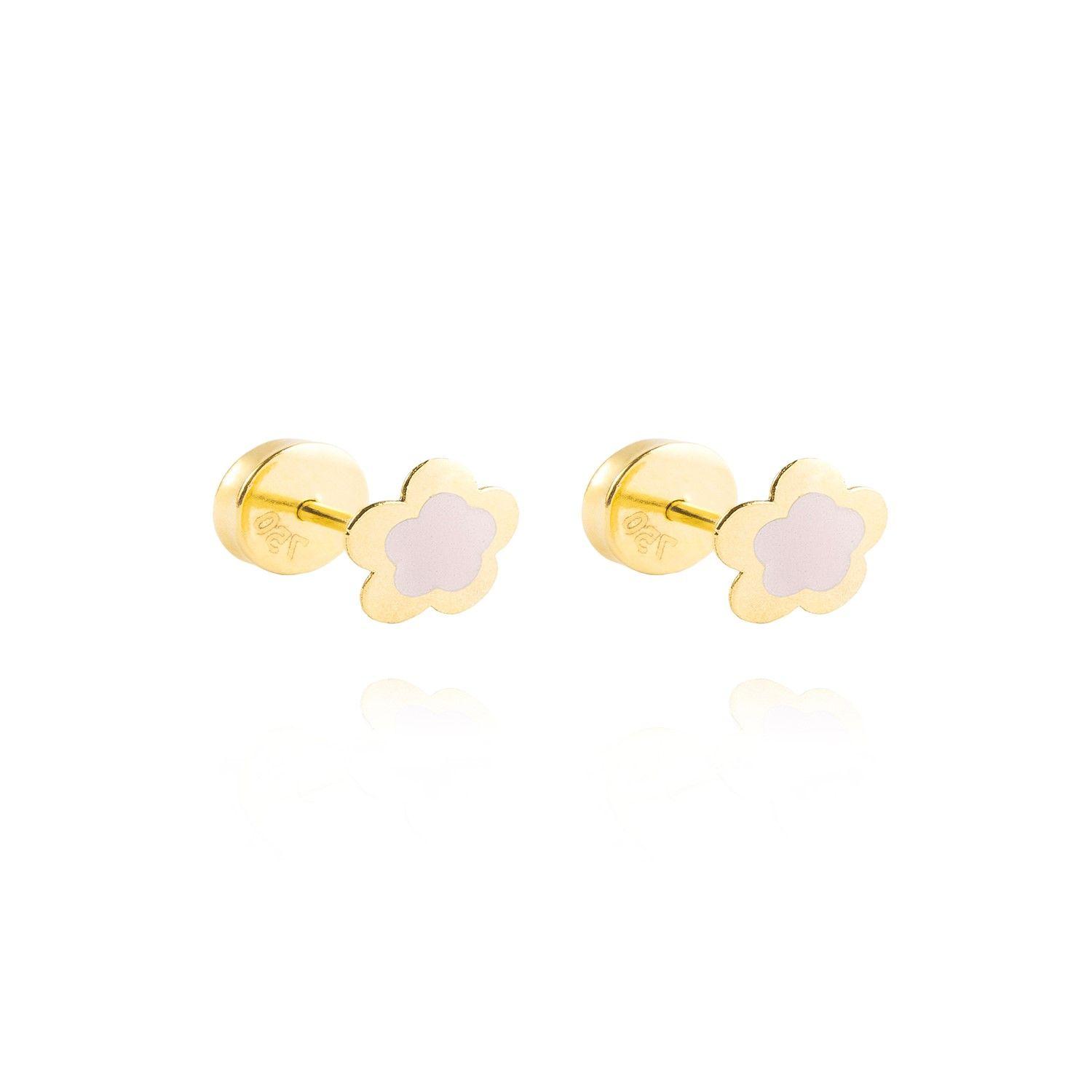 Aros de Oro 18kt  Flor Esmaltada, Abridor.-2