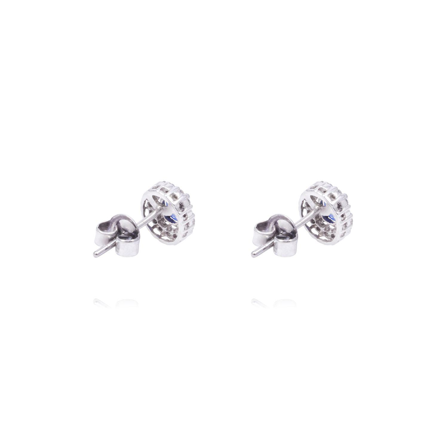 Aros Oro Blanco 18kt Diamantes 30 Pts y Zafiro 1,34 Qlts-2