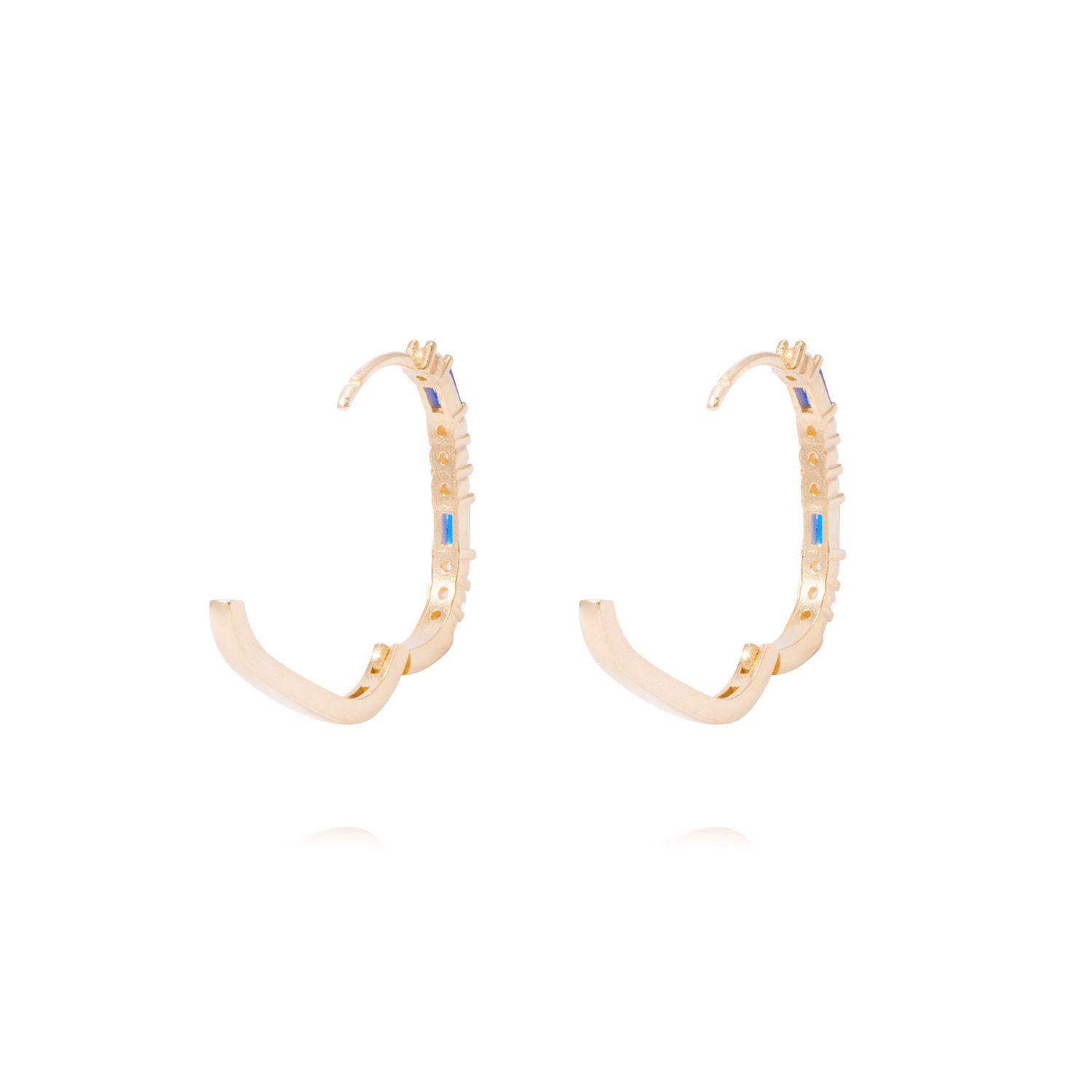 Aros Oro Amarillo 18kt Argollas Circonitas Blancas y Azules-2